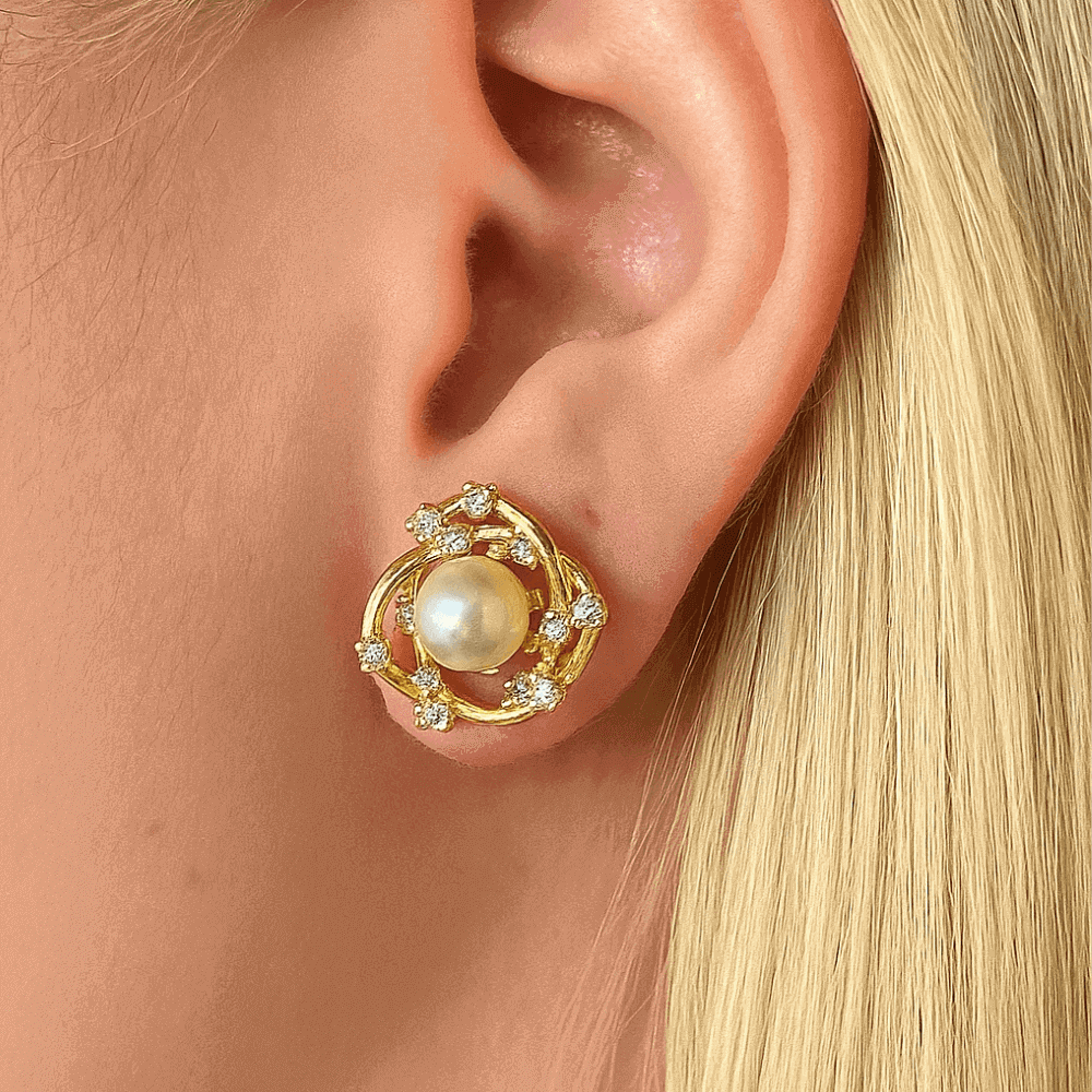 Brinco de Perola com Zirconias Banhado em Ouro 18k Dourado 2