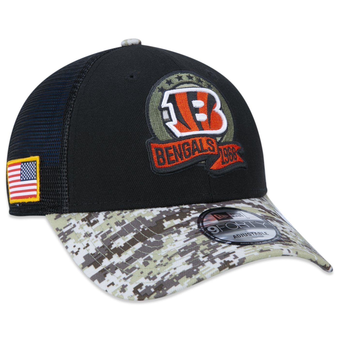 Bone New Era 9FORTY Cincinnati Bengals Salute To Service 2022 Trucker Aba Curva