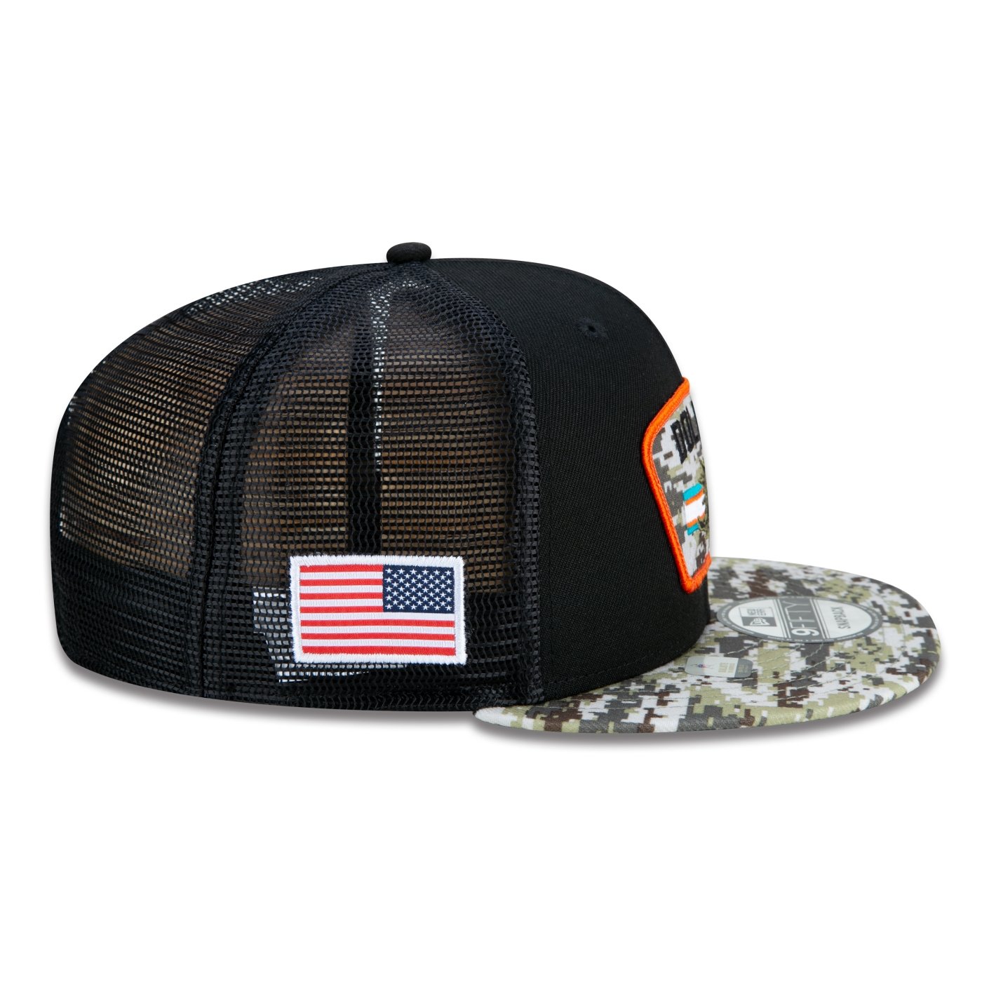 Bone New Era 9FIFTY Trucker Miami Dolphins Salute To Service NFL Snapback Aba Reta Preto Preto 5