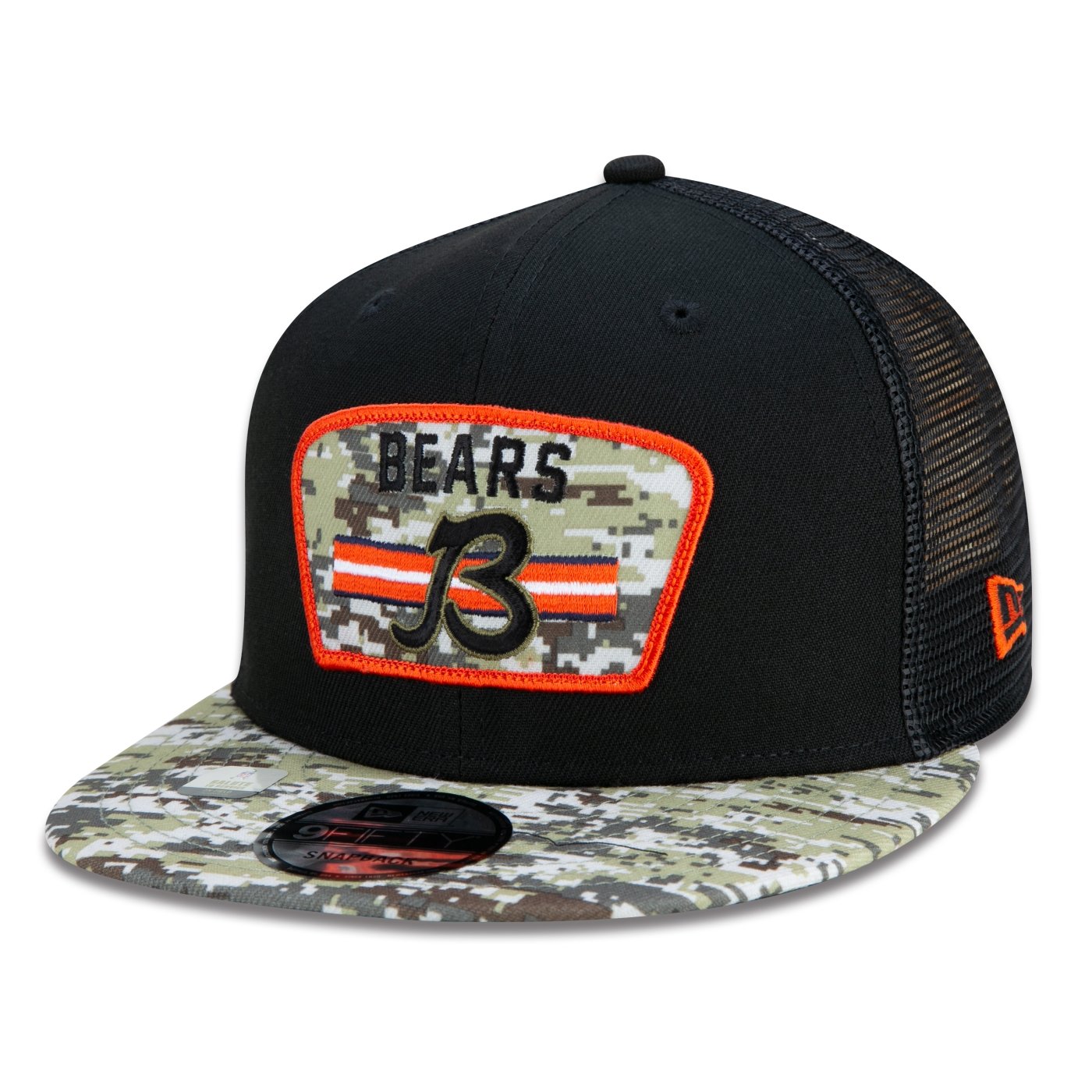 Boné New Era 9FIFTY Trucker Chicago Bears Salute To Service NFL Snapback Aba Reta Snapback Preto 1