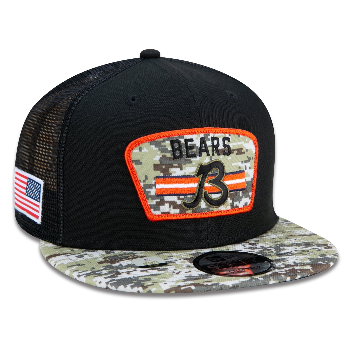 Boné New Era 9FIFTY Trucker Chicago Bears Salute To Service NFL Snapback Aba Reta Snapback Preto 3