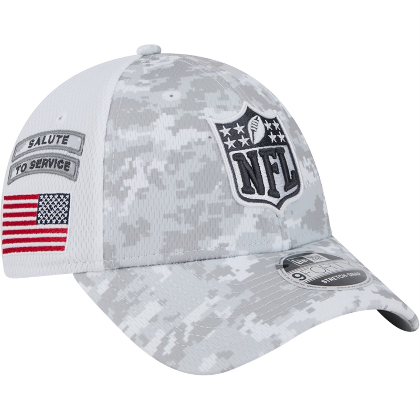 Bone New Era 9FORTY Stretch Snap NFL Logo NFL Salute To Service 2024-25 Cinza/Branco 2
