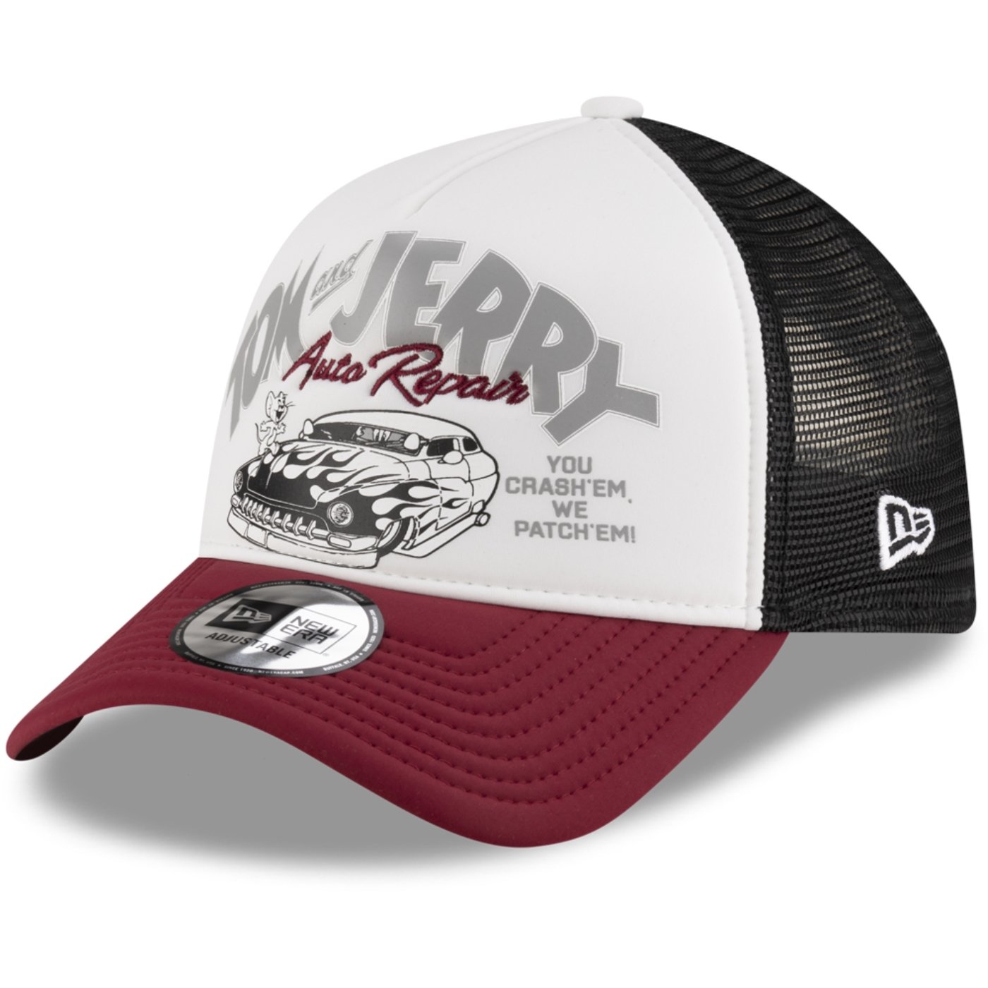 Bone New Era 9FORTY A-Frame Trucker Tom & Jerry Auto Repair Vermelho 1