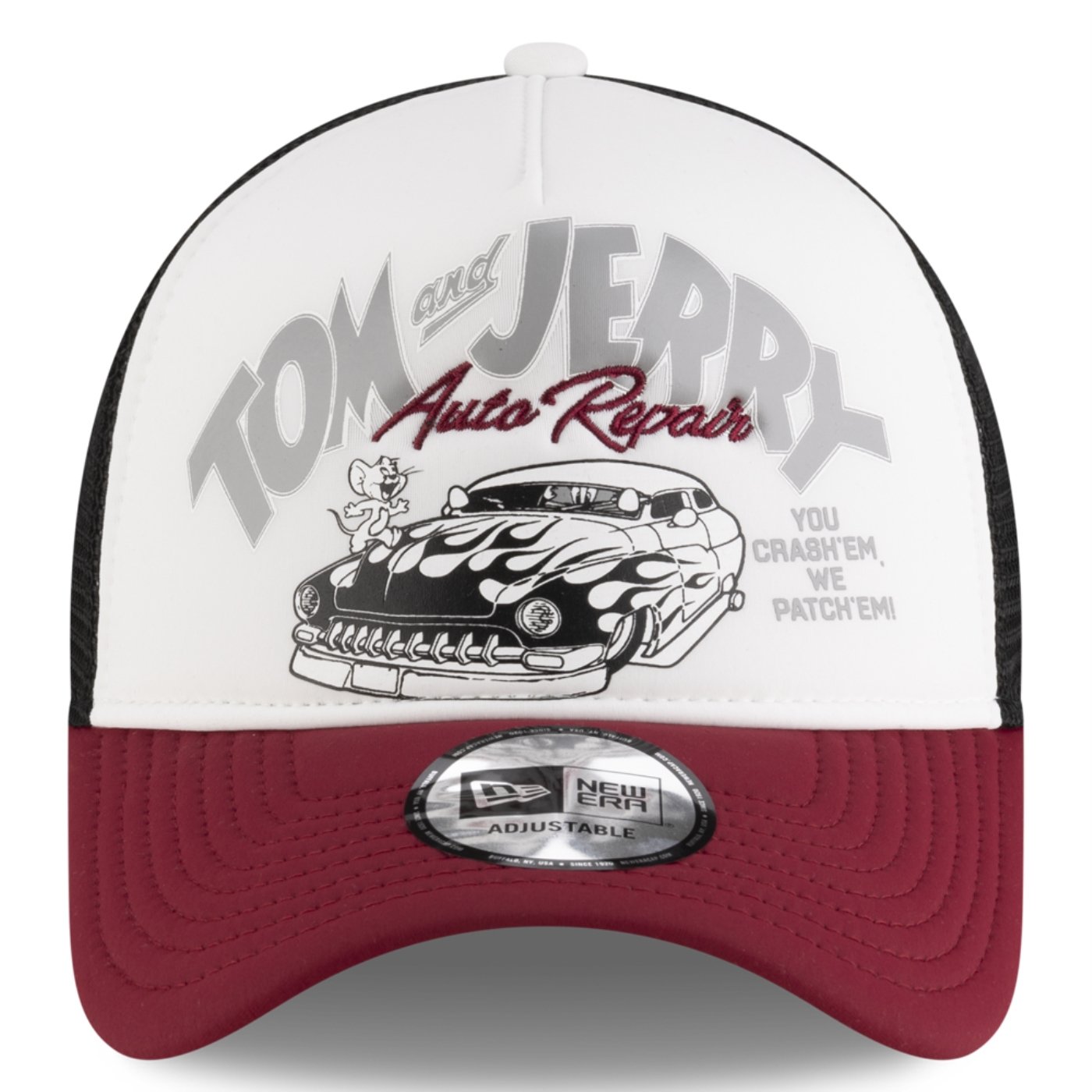 Bone New Era 9FORTY A-Frame Trucker Tom & Jerry Auto Repair Vermelho 3