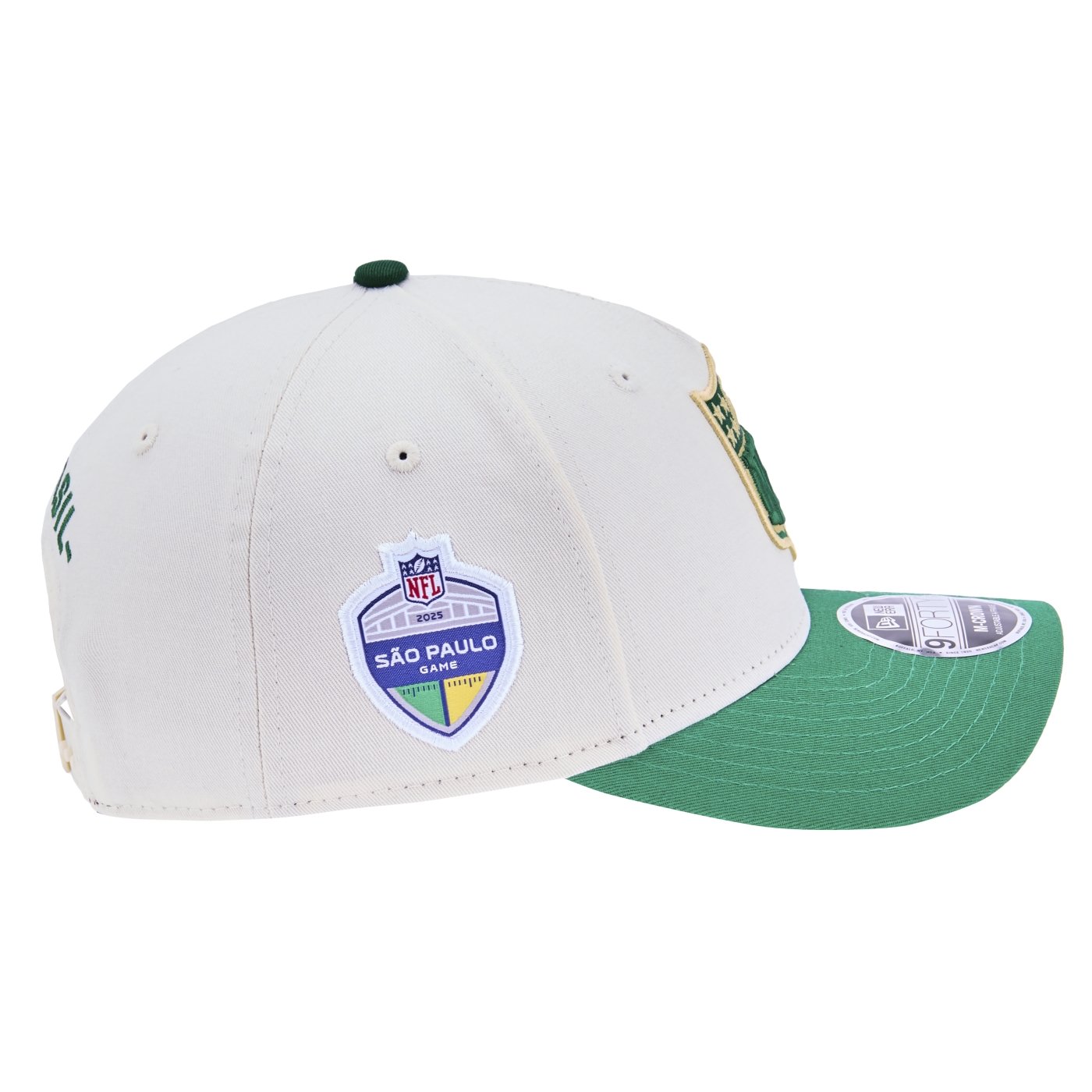 Bone New Era 9FORTY M-Crown A-Frame NFL Game Brasil 2025 Off White/Verde 4