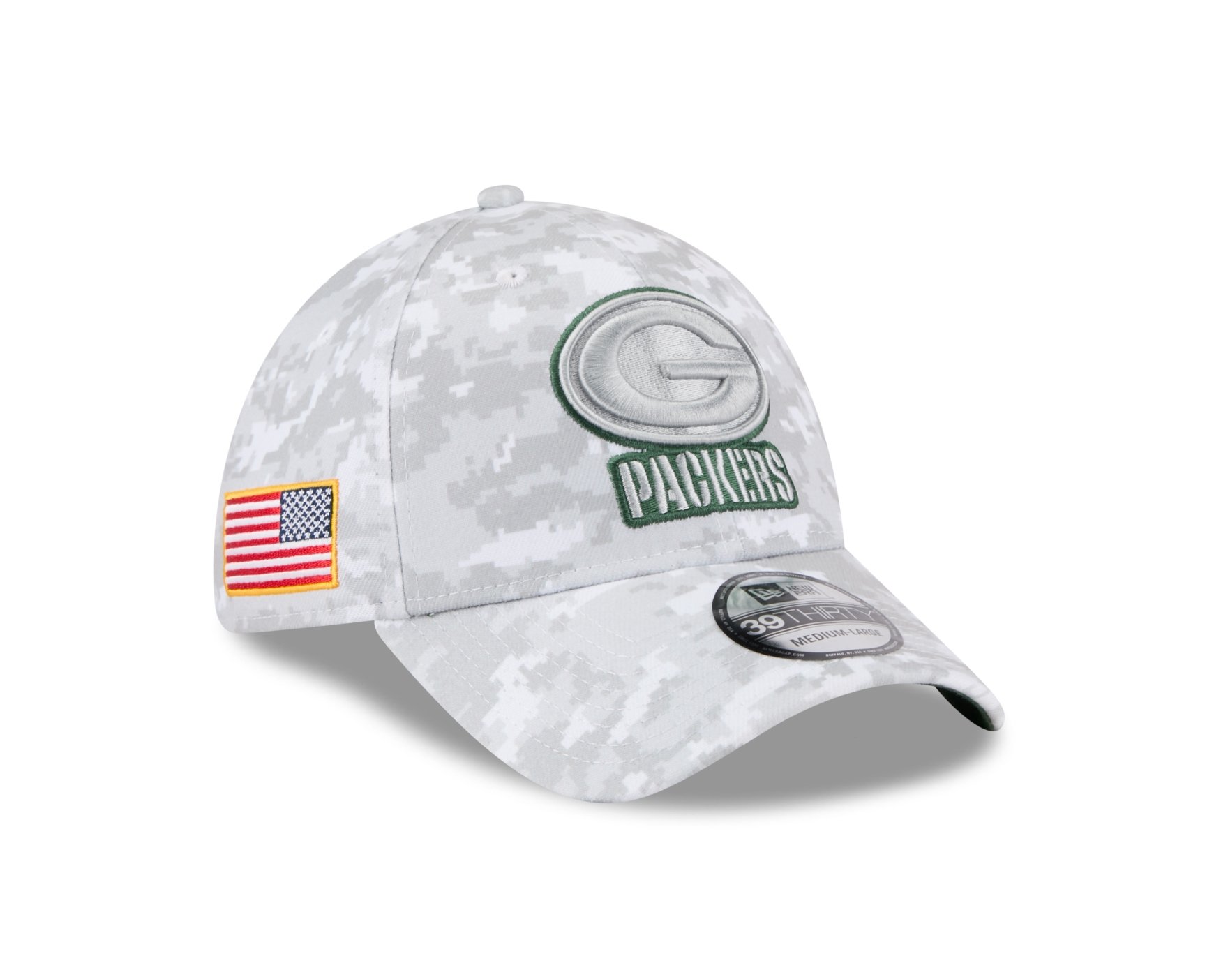 Bone New Era 39THIRTY Green Bay Packers NFL Salute Service 2025 Verde Cinza 3