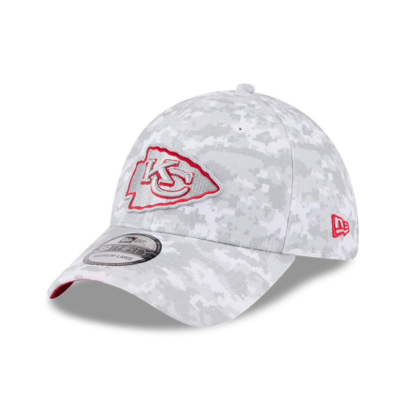 Bone New Era 39THIRTY Kansas City Chiefs NFL Salute Service 2025 Vermelho Cinza 1