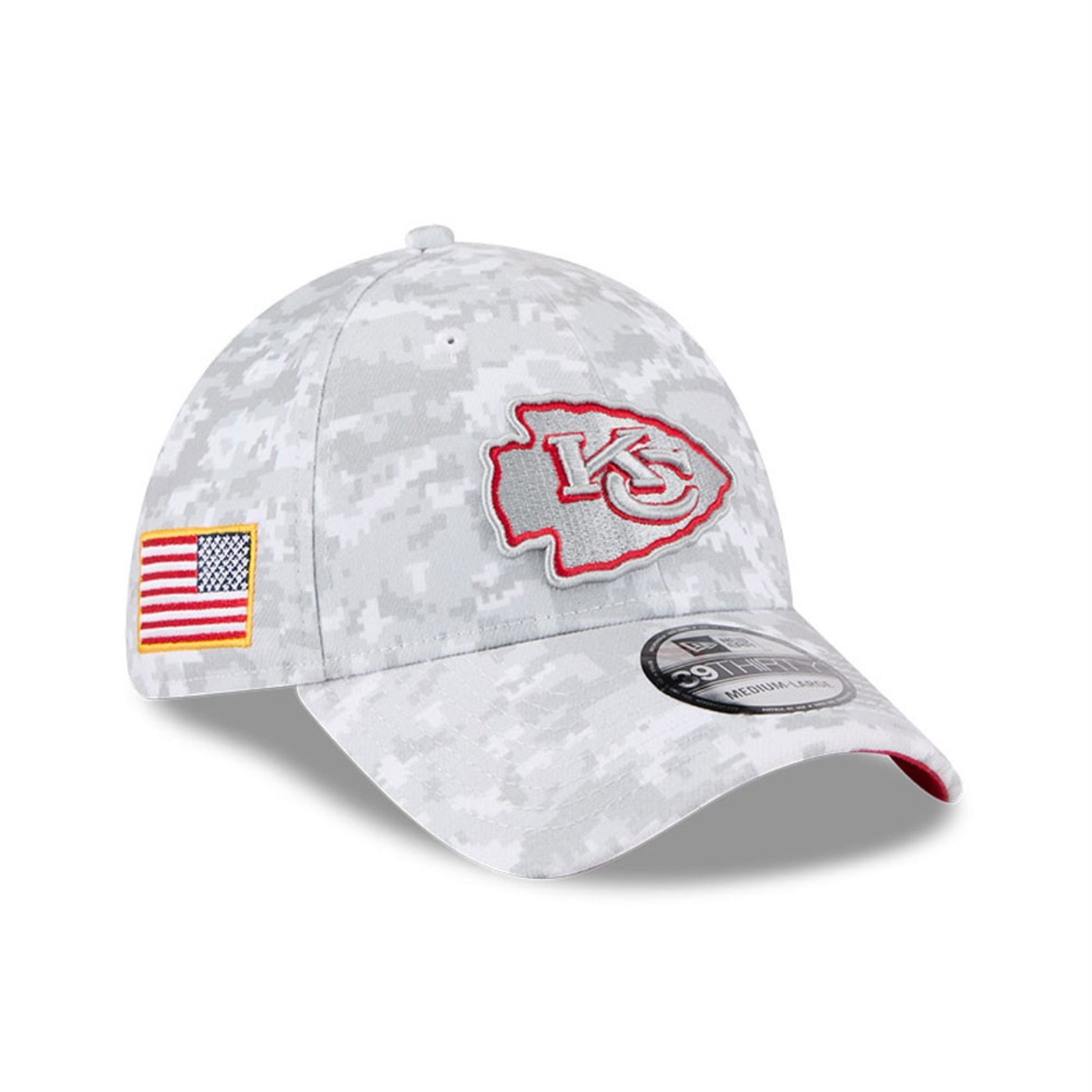 Bone New Era 39THIRTY Kansas City Chiefs NFL Salute Service 2025 Vermelho Cinza 3