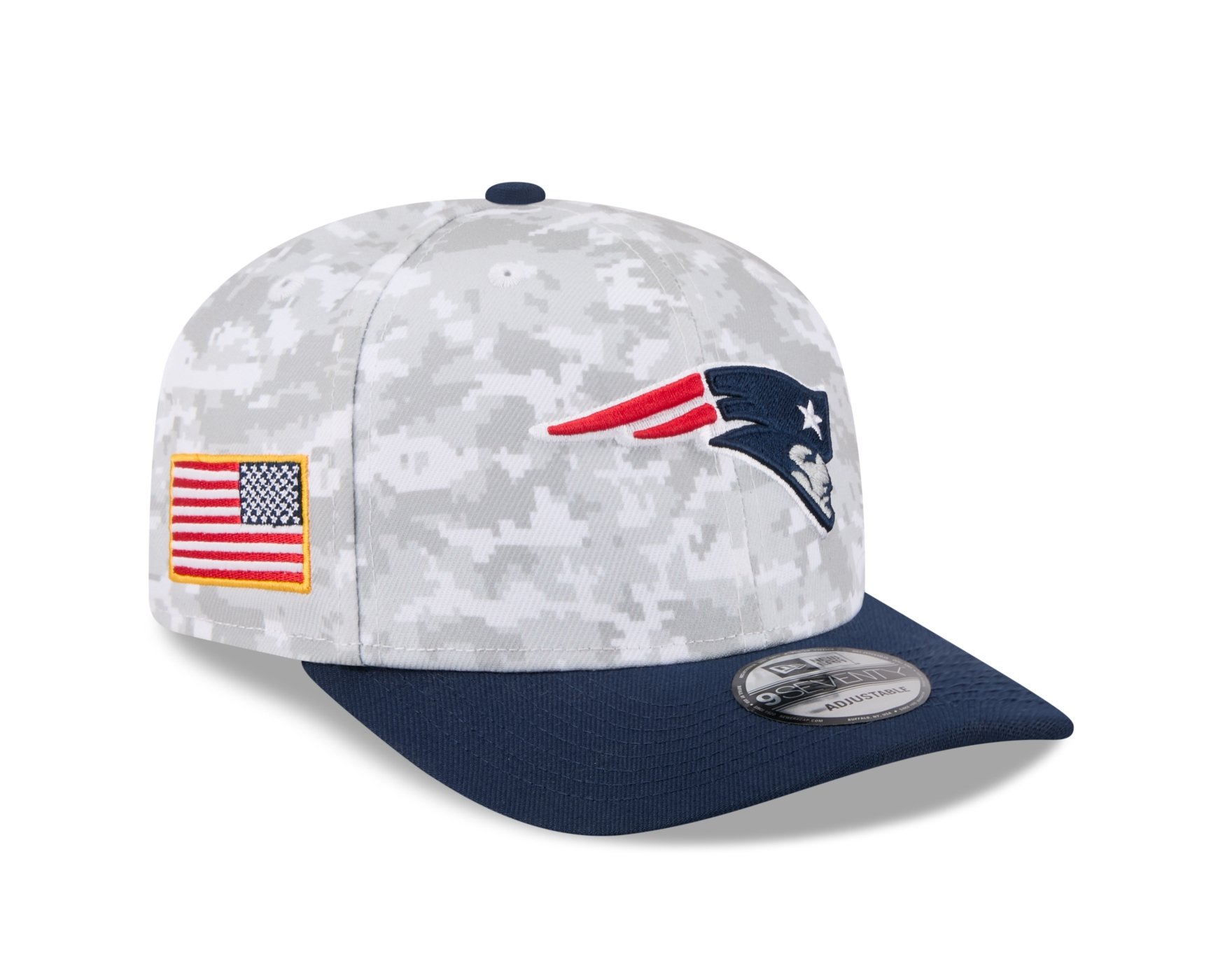 Bone New Era 9SEVENTY New England Patriots NFL Salute Service 2025 Militar Cinza/Azul 3