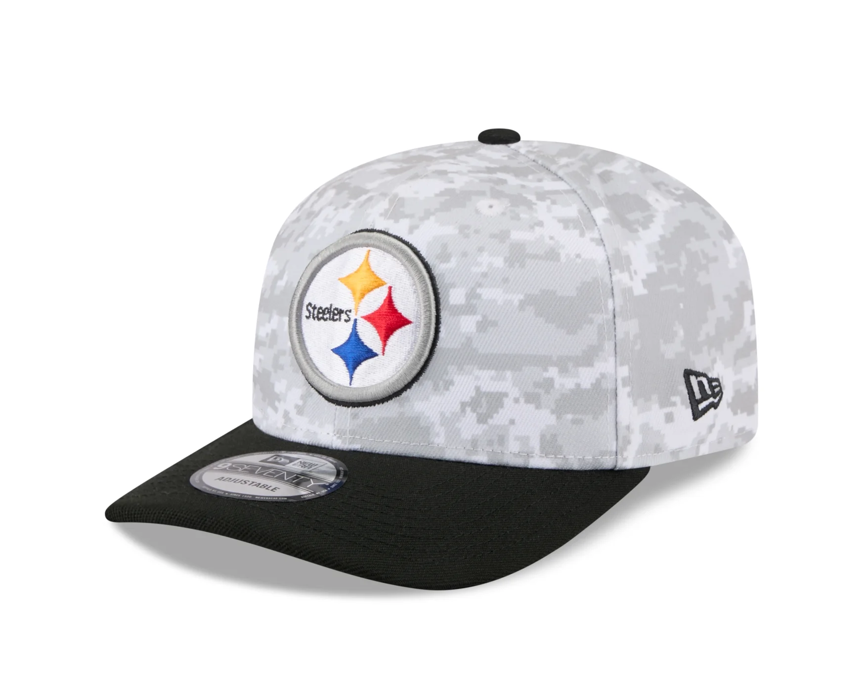 Bone New Era 9SEVENTY Pittsburgh Steelers NFL Salute Service 2025 Militar Cinza/Preto 7
