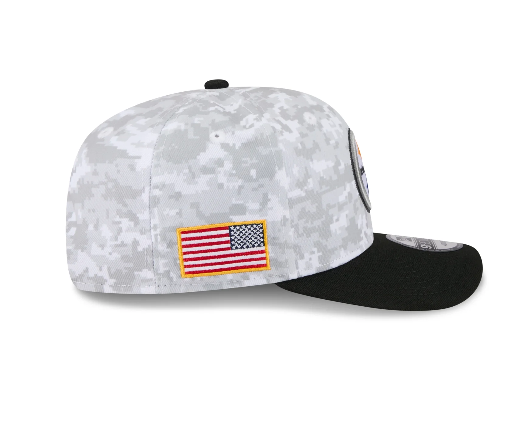 Bone New Era 9SEVENTY Pittsburgh Steelers NFL Salute Service 2025 Militar Cinza/Preto 5