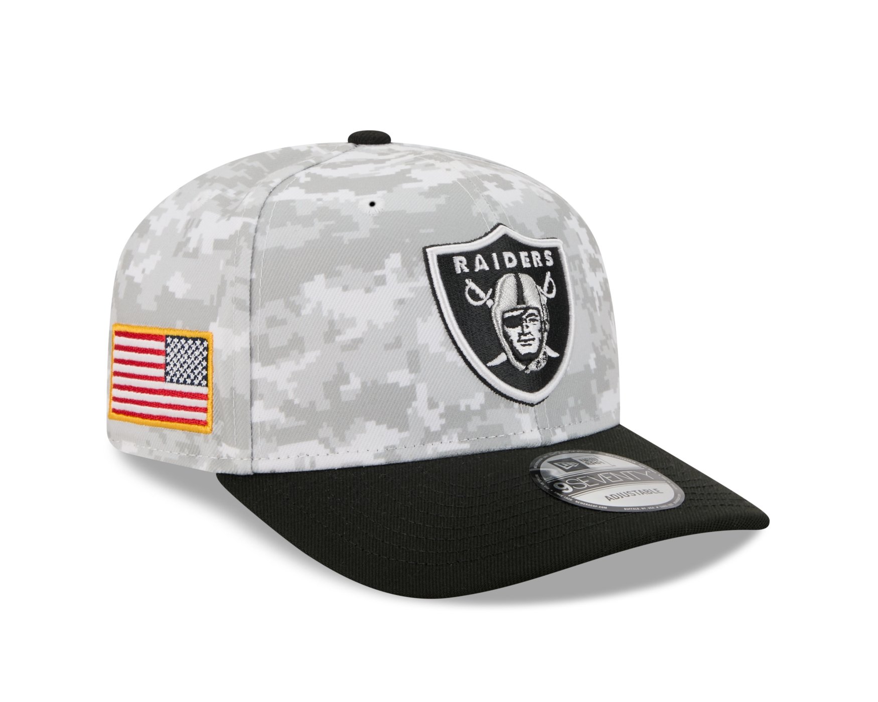 Bone New Era 9SEVENTY Las Vegas Raiders NFL Salute Service 2025 Militar Cinza/Preto 3