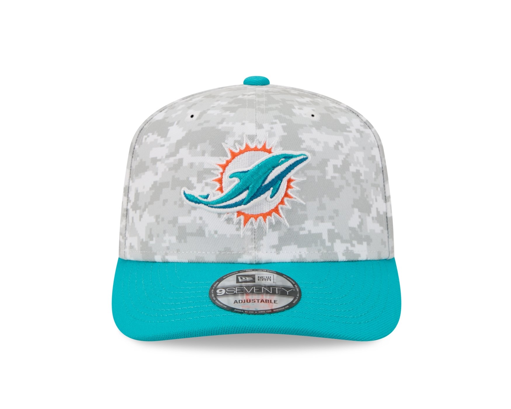 Bone New Era 9SEVENTY Miami Dolphins NFL Salute Service 2025 Verde Cinza/Verde 2
