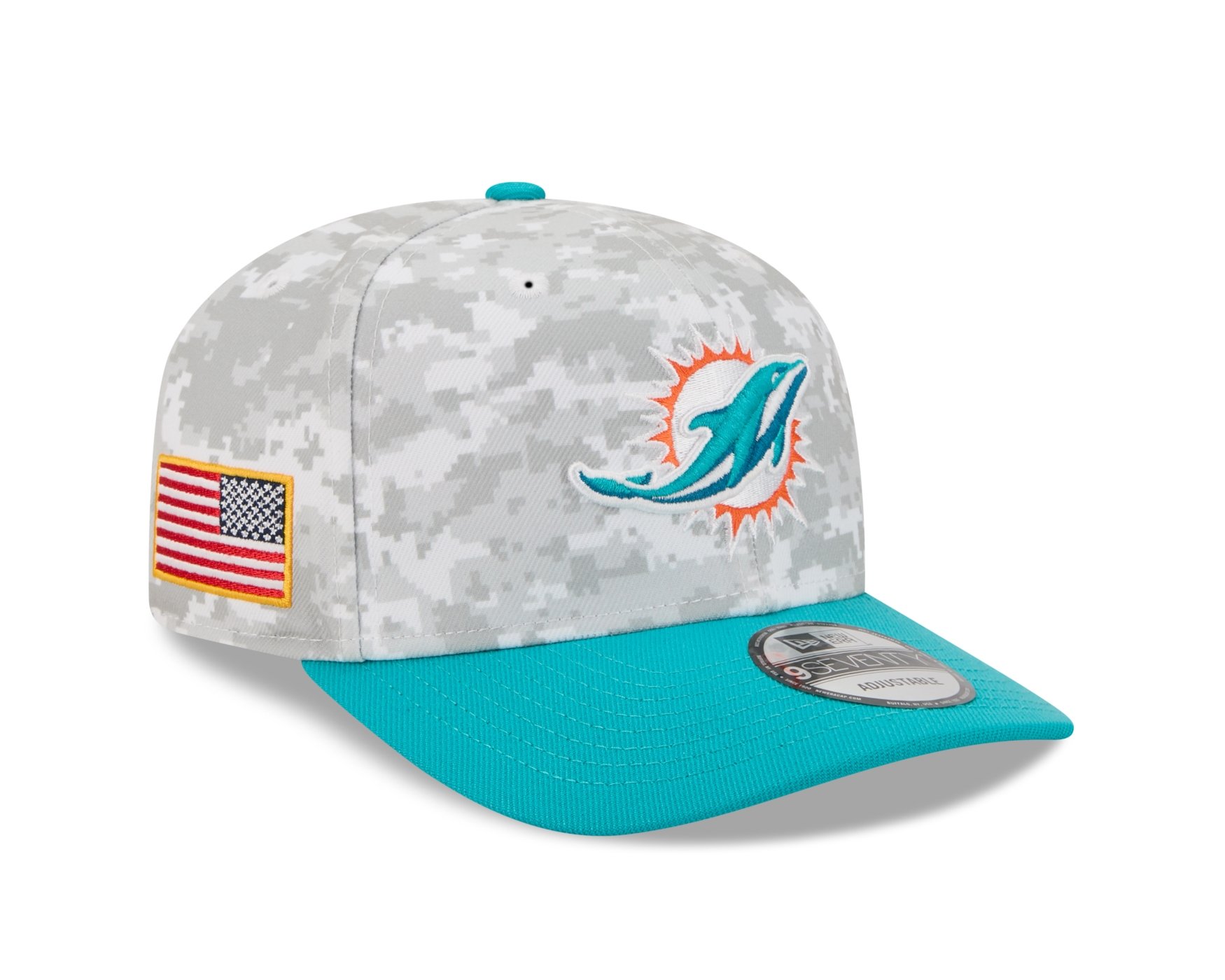 Bone New Era 9SEVENTY Miami Dolphins NFL Salute Service 2025 Verde Cinza/Verde 3