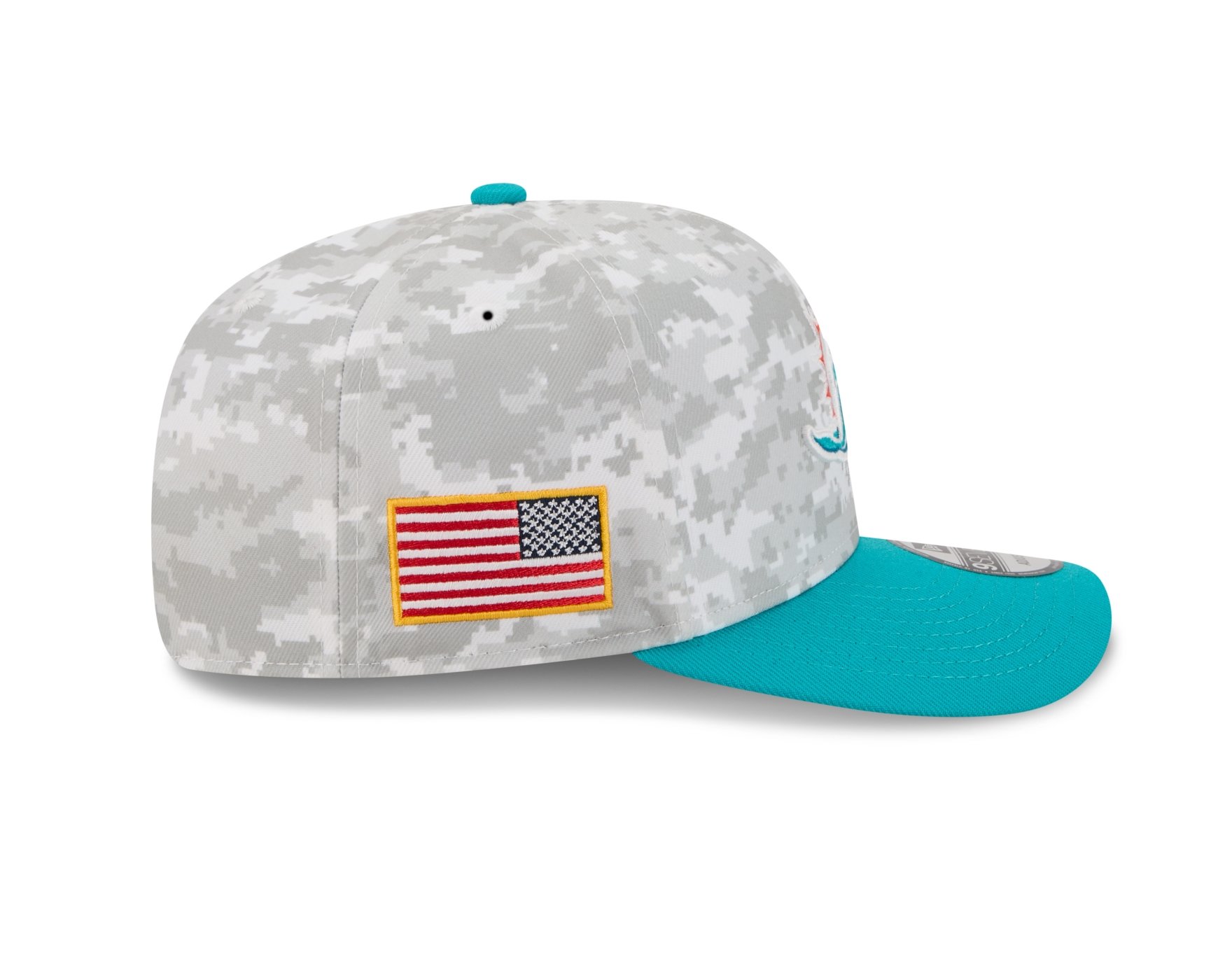 Bone New Era 9SEVENTY Miami Dolphins NFL Salute Service 2025 Verde Cinza/Verde 6