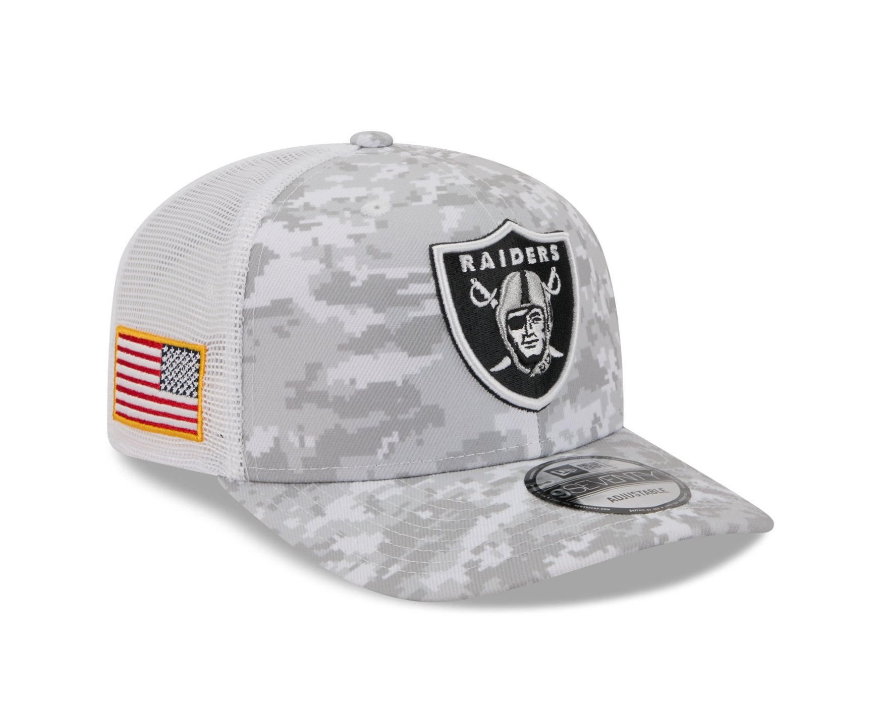 Bone New Era 9SEVENTY Las Vegas Raiders NFL Salute Service 2025 Preto Cinza 3