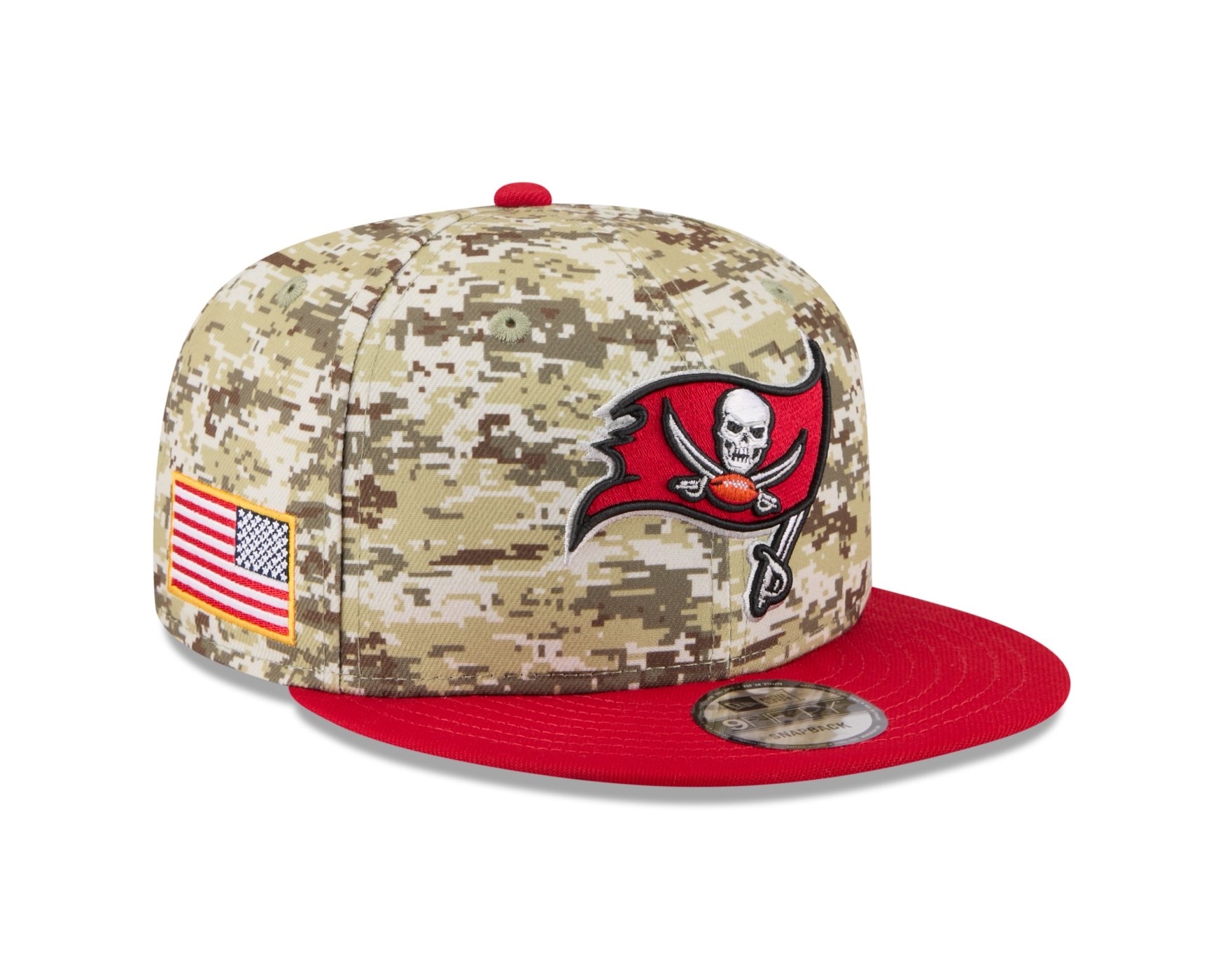 Bone New Era 9FIFTY Tampa Bay Buccaneers NFL Salute Service 2025 Militar Militar/Vermelho 3