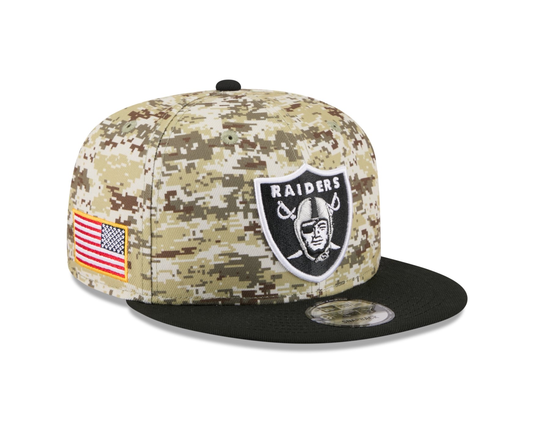 Bone New Era 9FIFTY Las Vegas Raiders NFL Salute Service 2025 Militar Militar/Preto 3