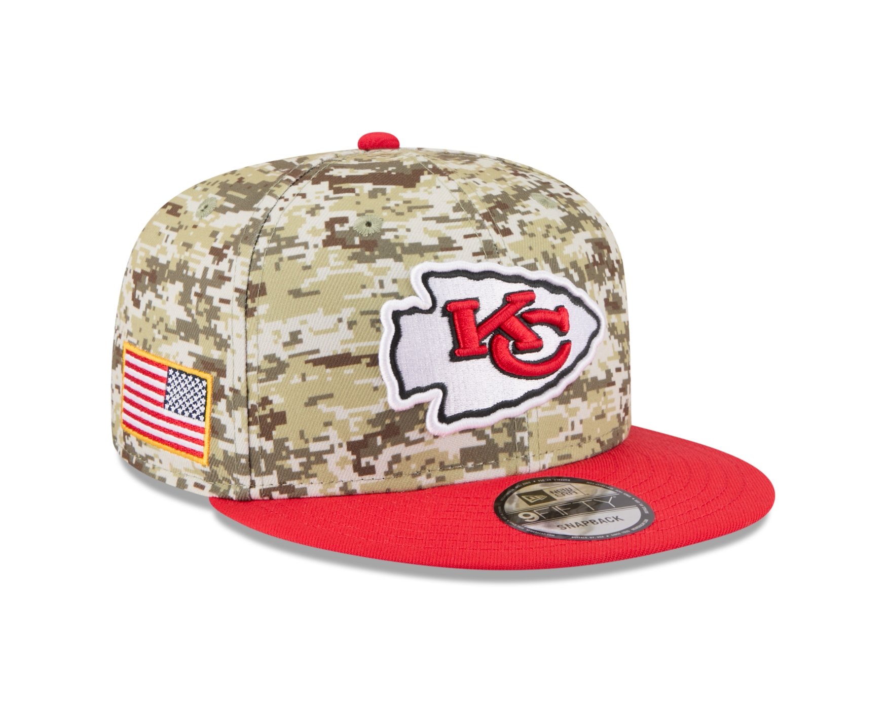 Bone New Era 9FIFTY Kansas City Chiefs NFL Salute Service 2025 Militar Militar/Vermelho 3