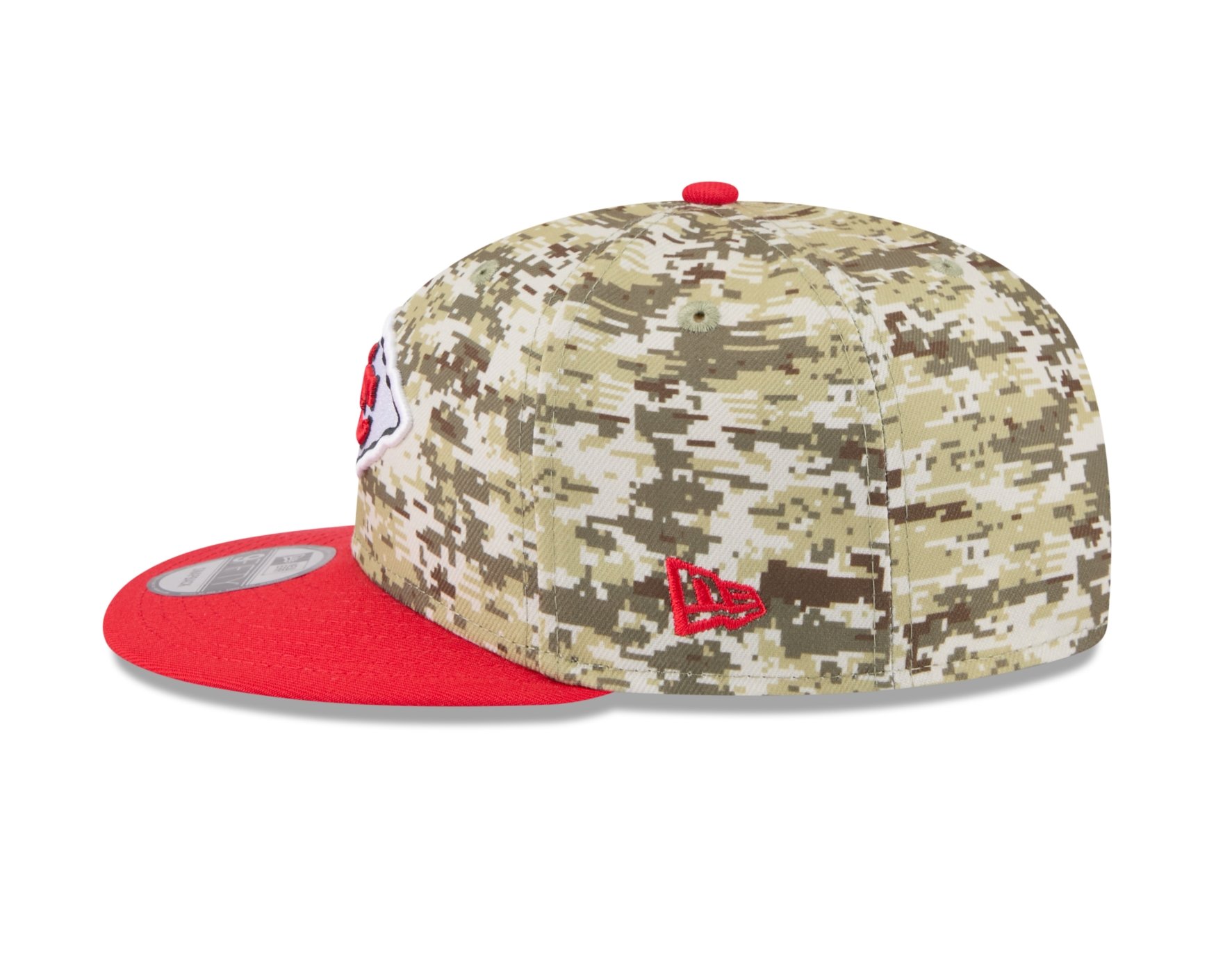 Bone New Era 9FIFTY Kansas City Chiefs NFL Salute Service 2025 Militar Militar/Vermelho 5