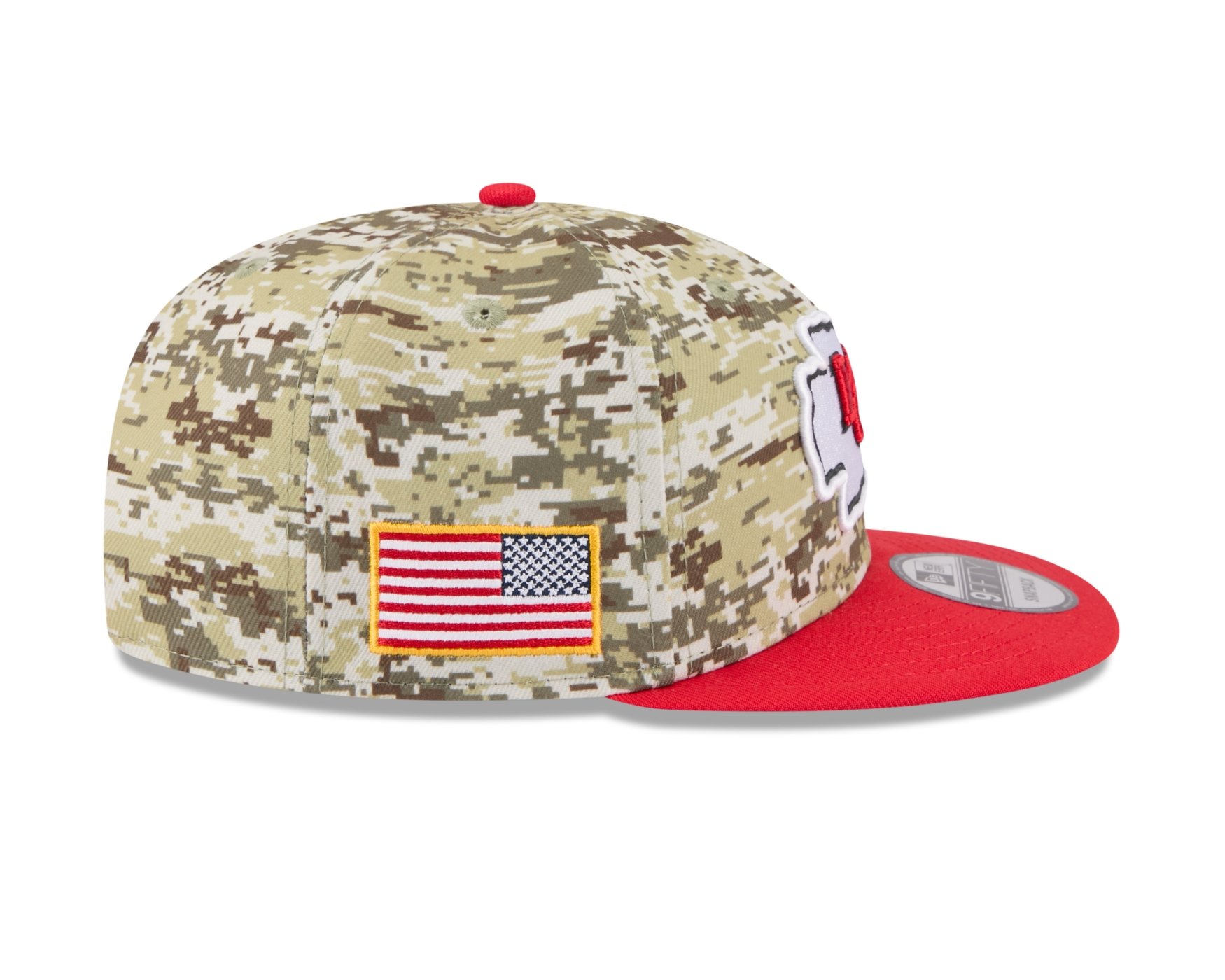 Bone New Era 9FIFTY Kansas City Chiefs NFL Salute Service 2025 Militar Militar/Vermelho 6