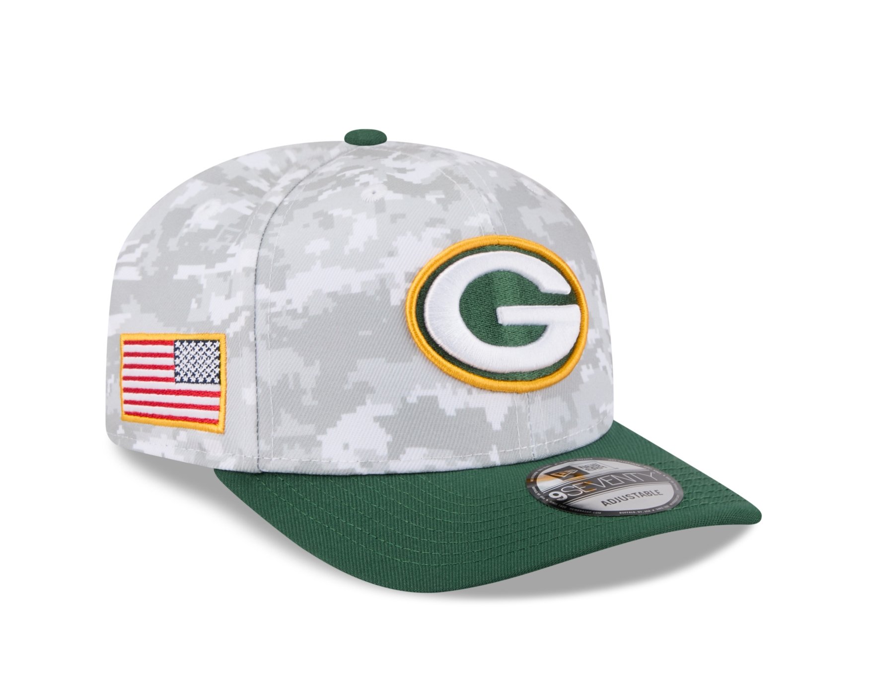 Bone New Era 9SEVENTY Green Bay Packers NFL Salute Service 2025 Militar Cinza/Verde 3