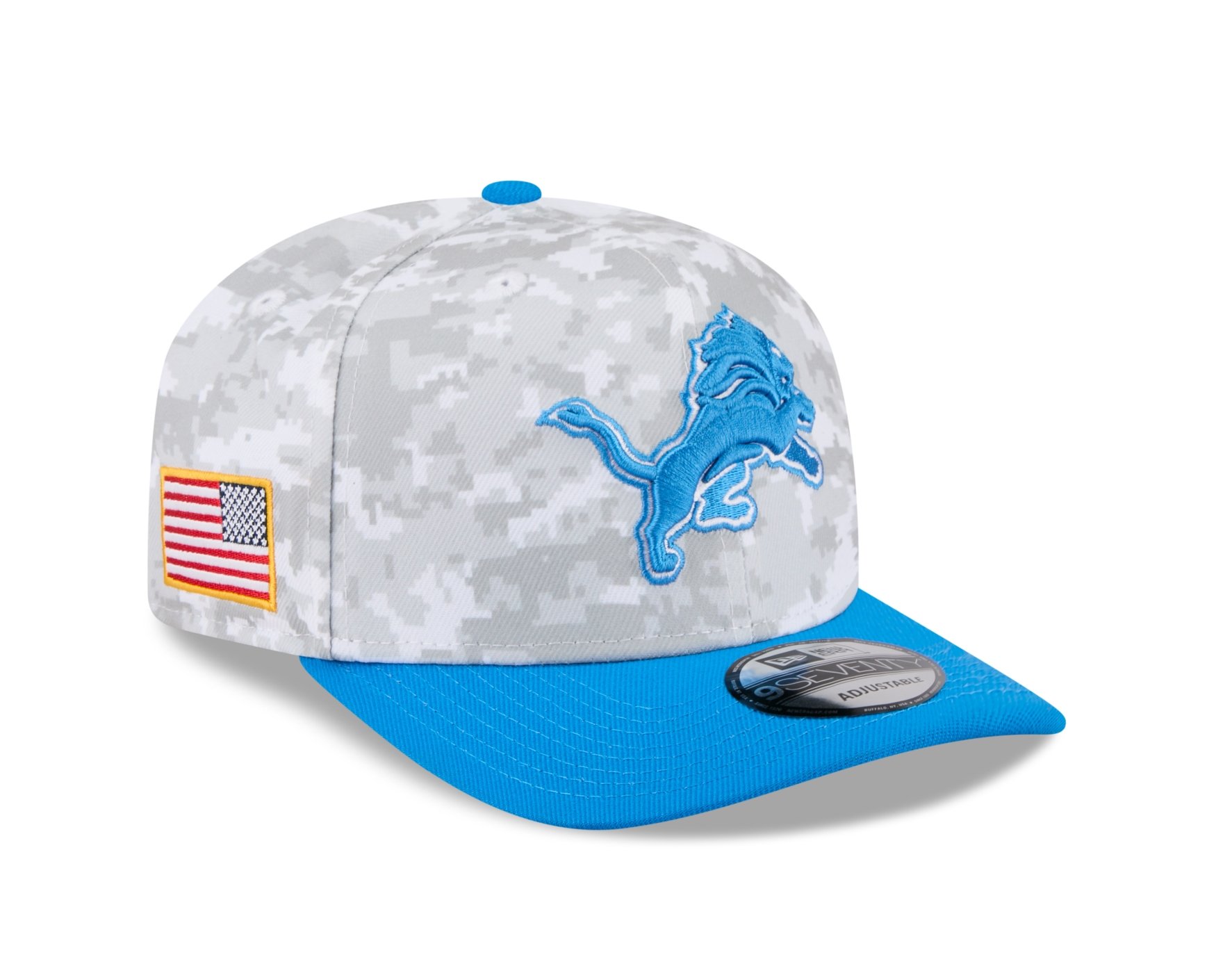 Bone New Era 9SEVENTY Detroit Lions NFL Salute Service 2025 Militar Cinza/Azul 2