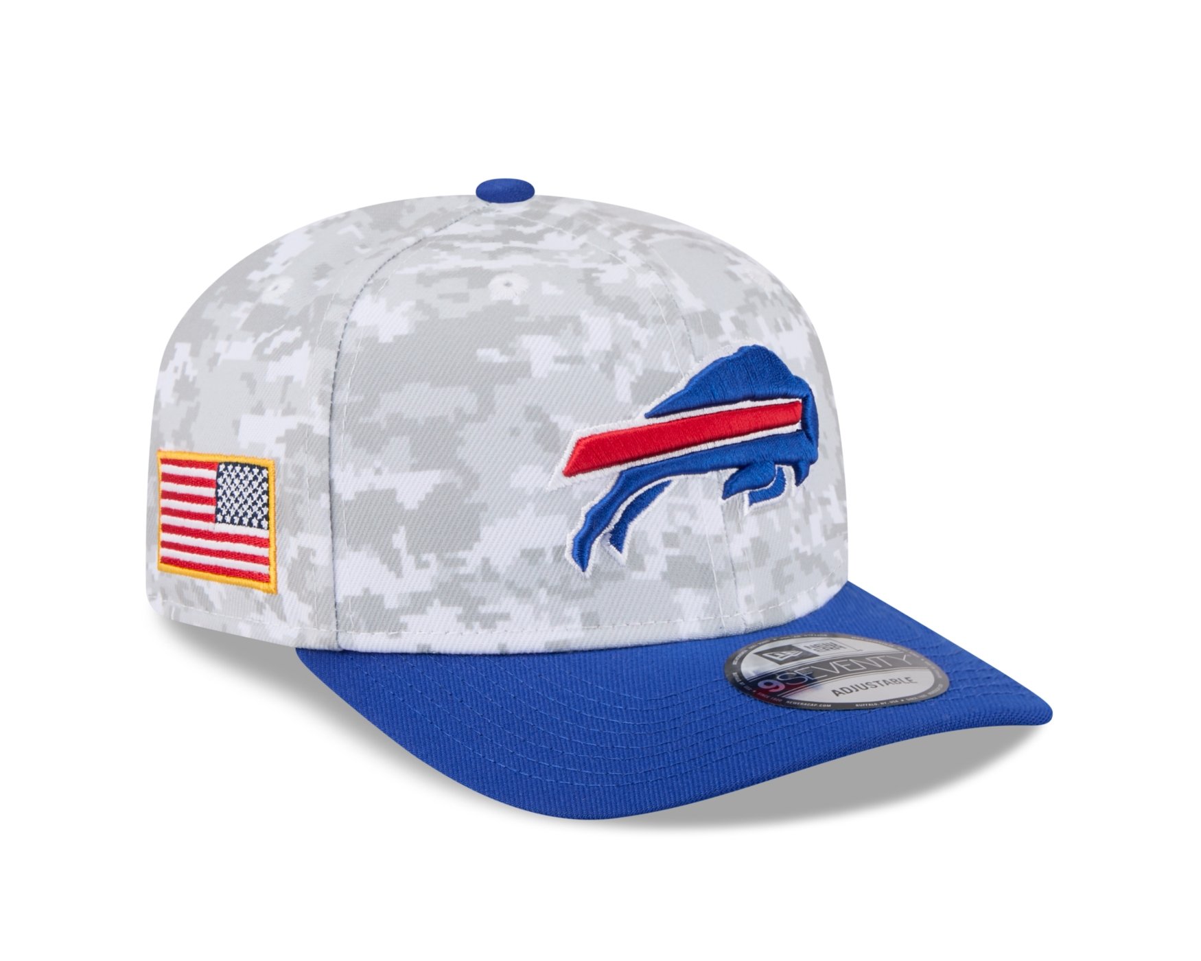 Bone New Era 9SEVENTY Buffalo Bills NFL Salute Service 2025 Militar Cinza/Azul 3
