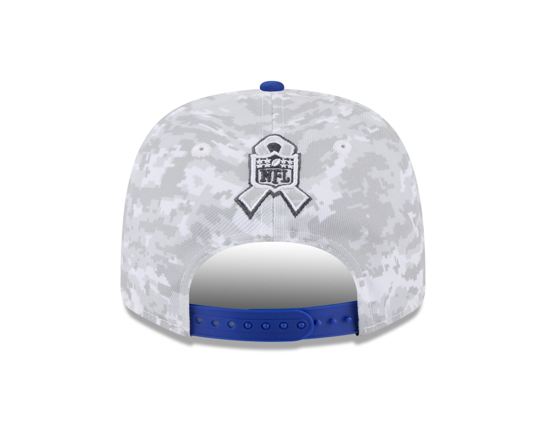 Bone New Era 9SEVENTY Buffalo Bills NFL Salute Service 2025 Militar Cinza/Azul 4