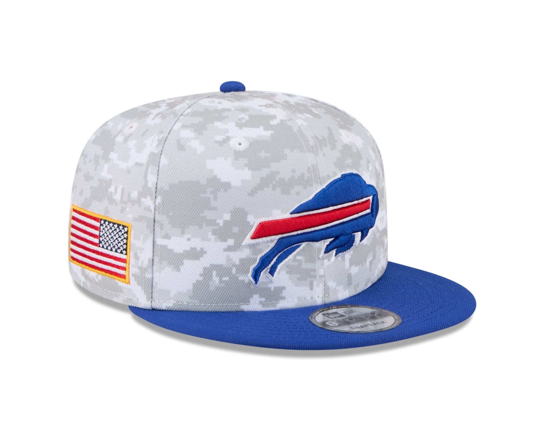 Bone New Era 9FIFTY Buffalo Bills NFL Salute Service 2025 Militar Cinza/Azul 3