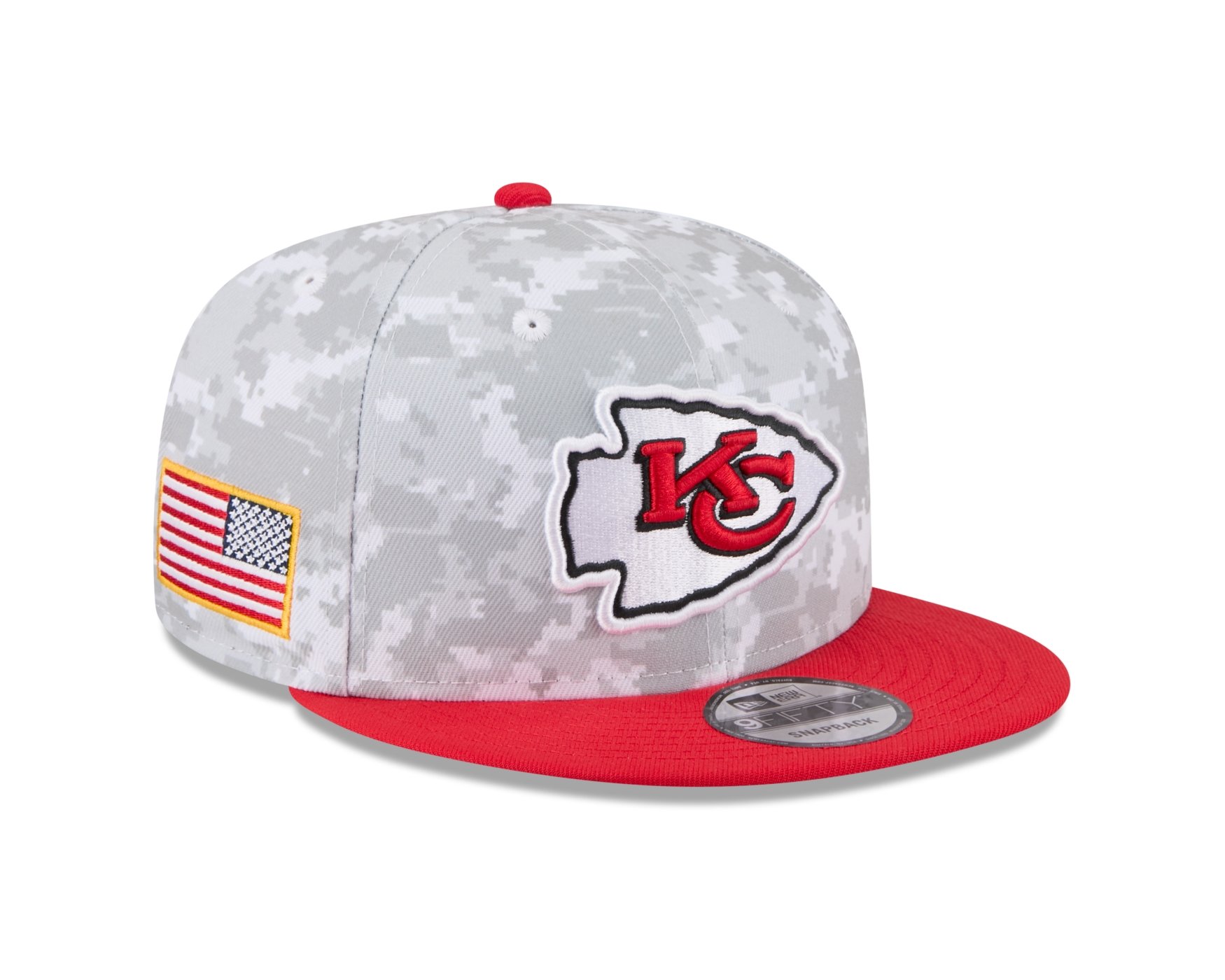 Bone New Era 9FIFTY Kansas City Chiefs NFL Salute Service 2025 Militar Cinza/Vermelho 3