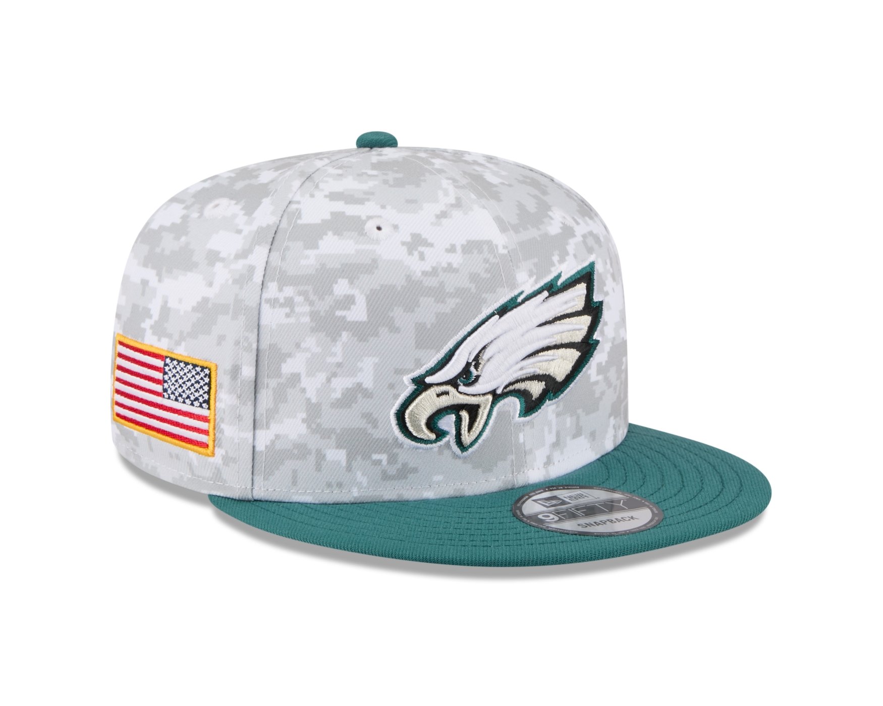 Bone New Era 9FIFTY Philadelphia Eagles NFL Salute Service 2025 Militar Cinza/Verde 3