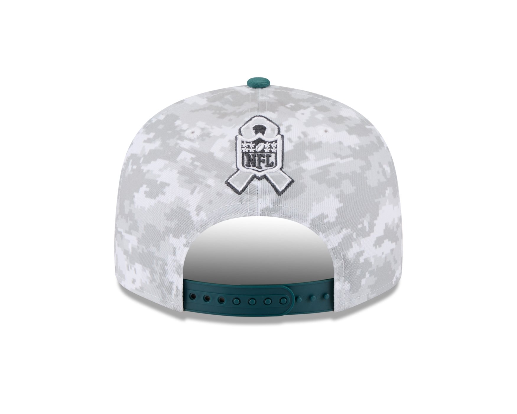 Bone New Era 9FIFTY Philadelphia Eagles NFL Salute Service 2025 Militar Cinza/Verde 4