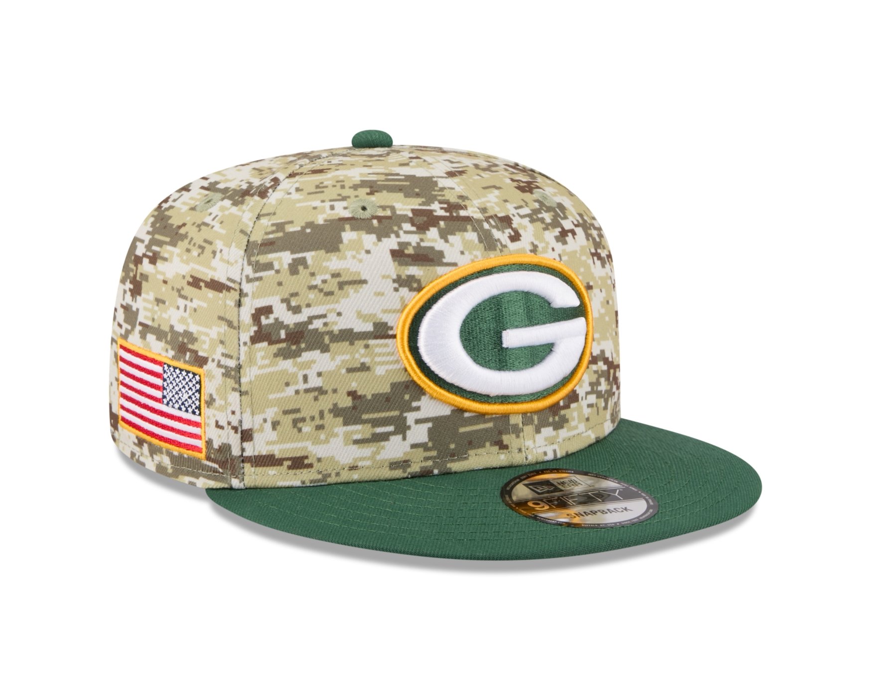Bone New Era 9FIFTY Green Bay Packers NFL Salute Service 2025 Militar Militar/Verde 3