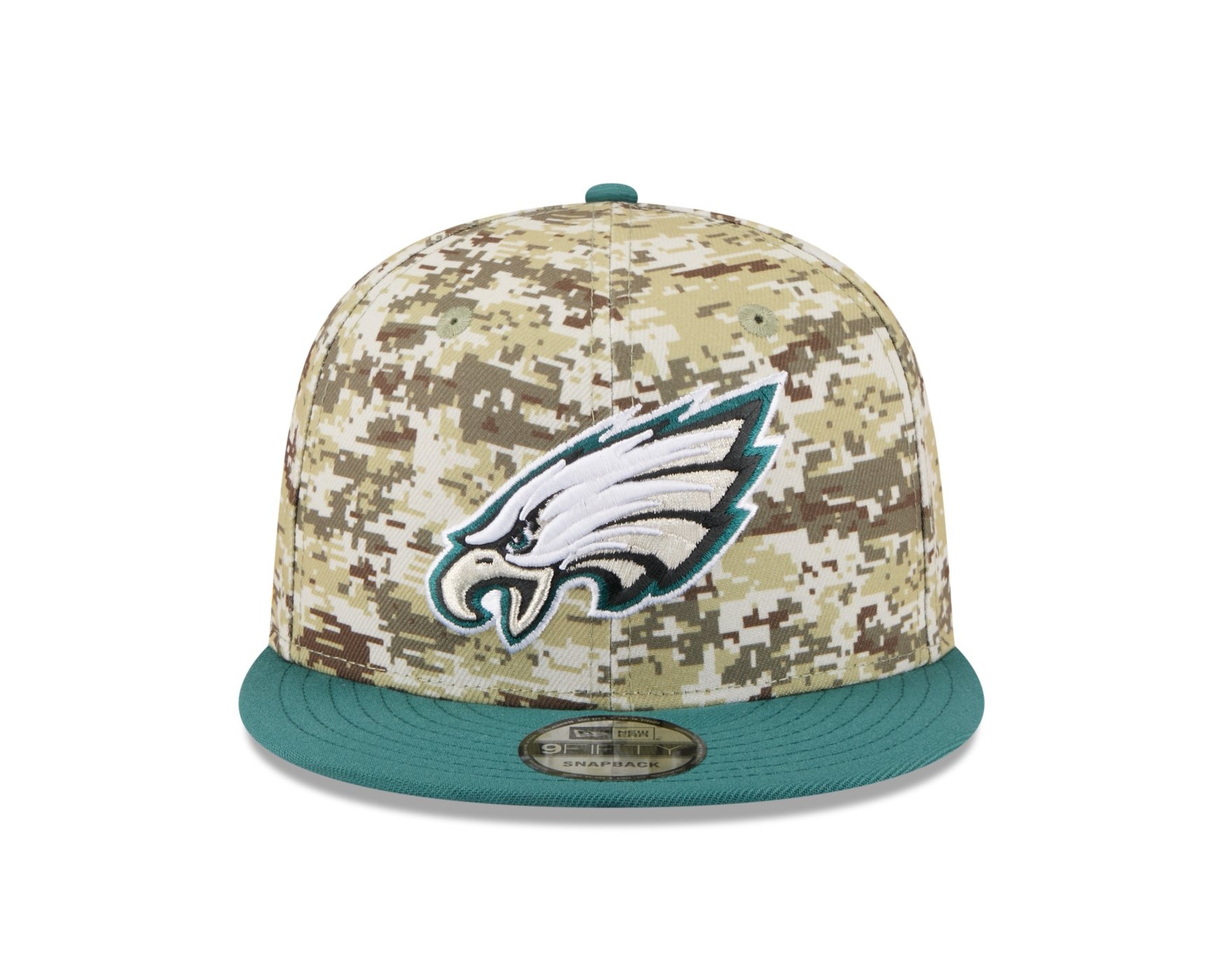 Bone New Era 9FIFTY Philadelphia Eagles NFL Salute Service 2025 Militar Bege/Azul Petróleo 2