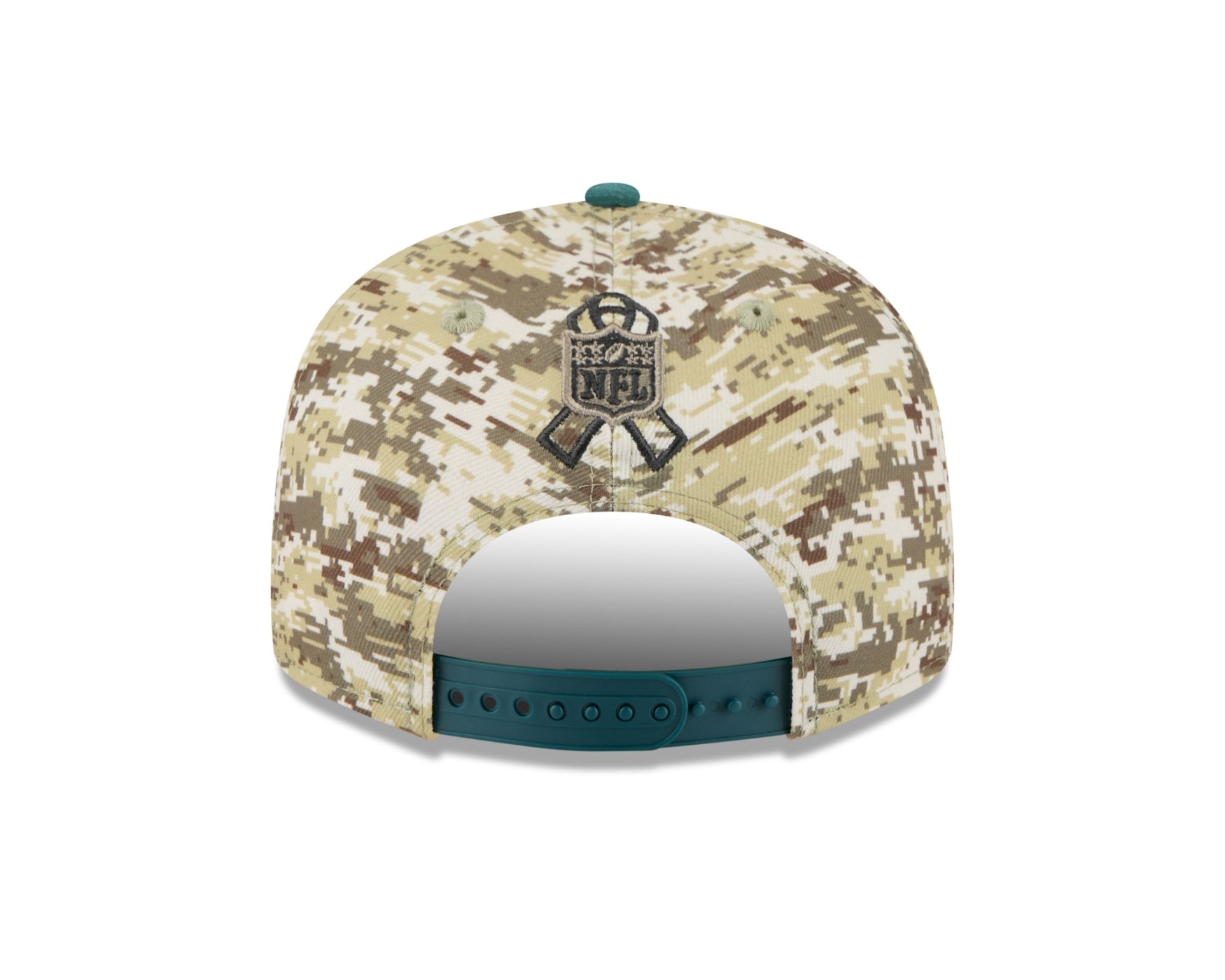 Bone New Era 9FIFTY Philadelphia Eagles NFL Salute Service 2025 Militar Bege/Azul Petróleo 4