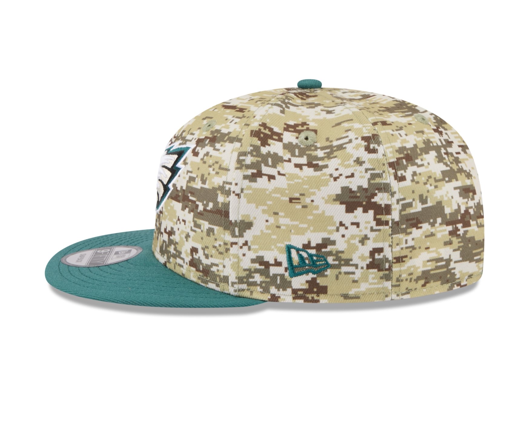 Bone New Era 9FIFTY Philadelphia Eagles NFL Salute Service 2025 Militar Bege/Azul Petróleo 5
