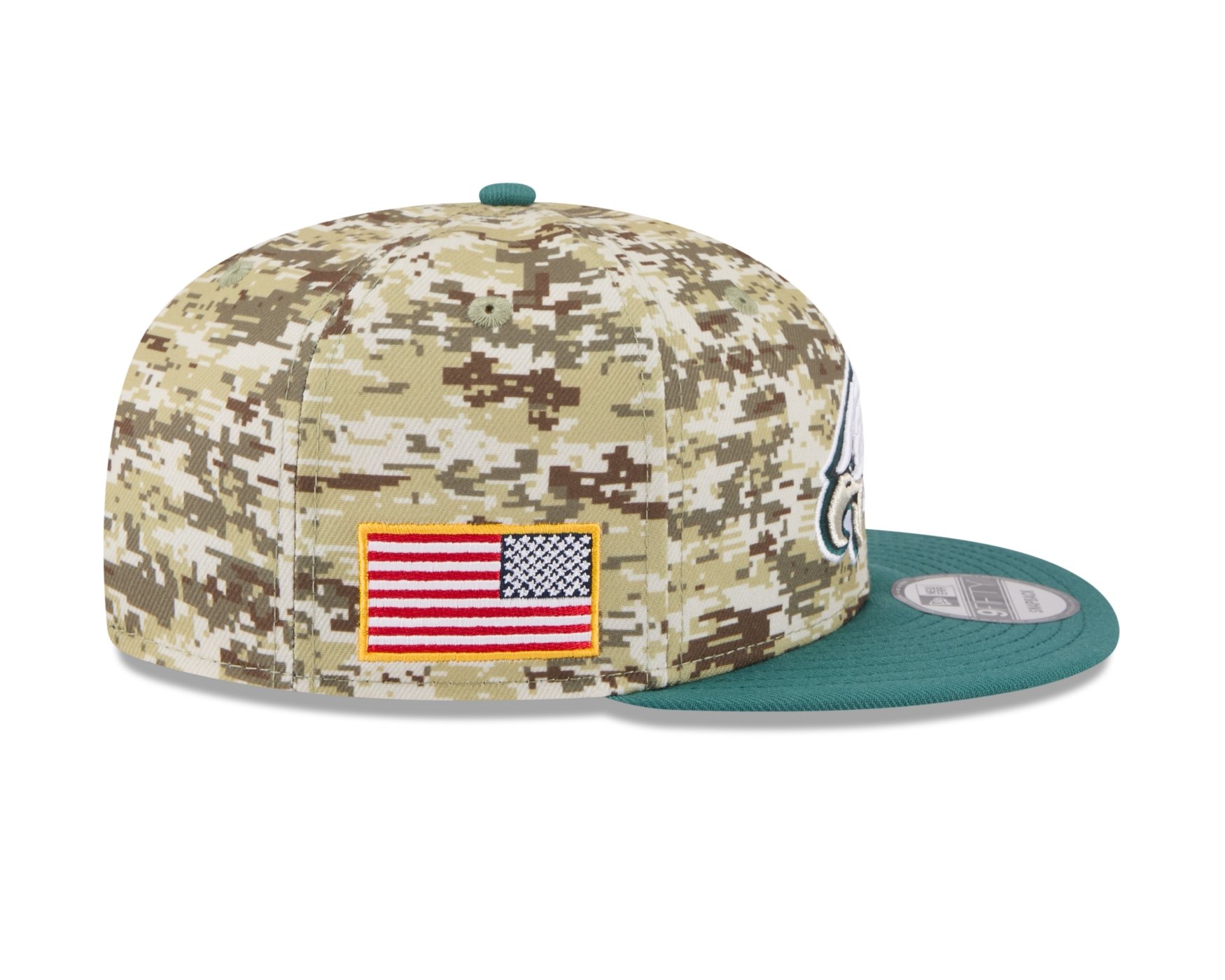 Bone New Era 9FIFTY Philadelphia Eagles NFL Salute Service 2025 Militar Bege/Azul Petróleo 6