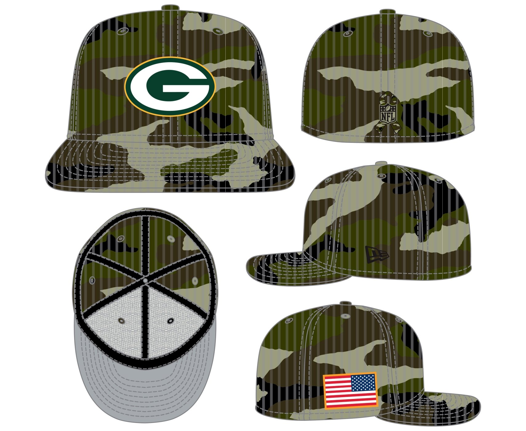 Bone New Era 59FIFTY Green Bay Packers NFL Salute Service 2025 Militar