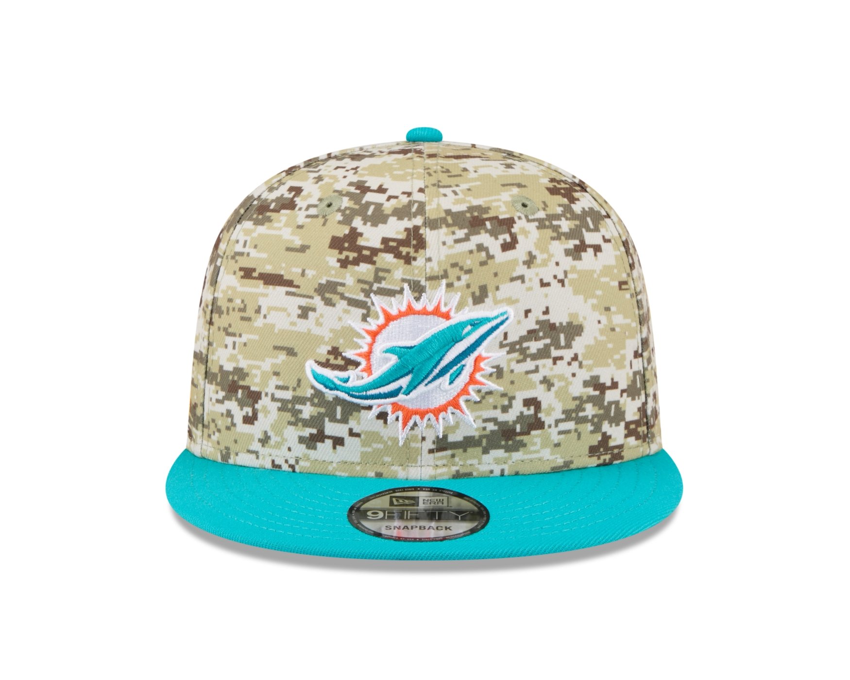 Bone New Era 9FIFTY Miami Dolphins NFL Salute Service 2025 Militar Militar/Verde 2