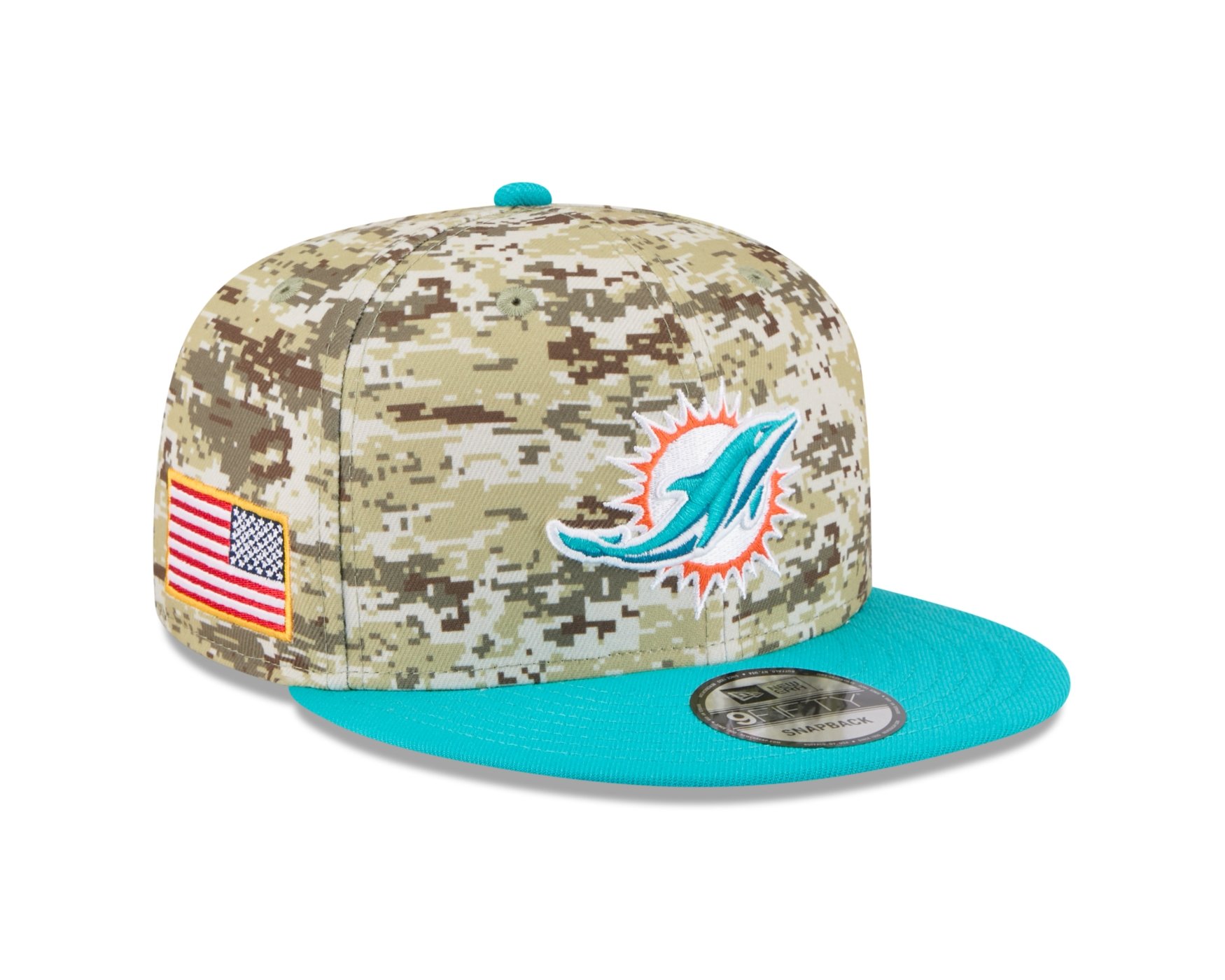 Bone New Era 9FIFTY Miami Dolphins NFL Salute Service 2025 Militar Militar/Verde 3