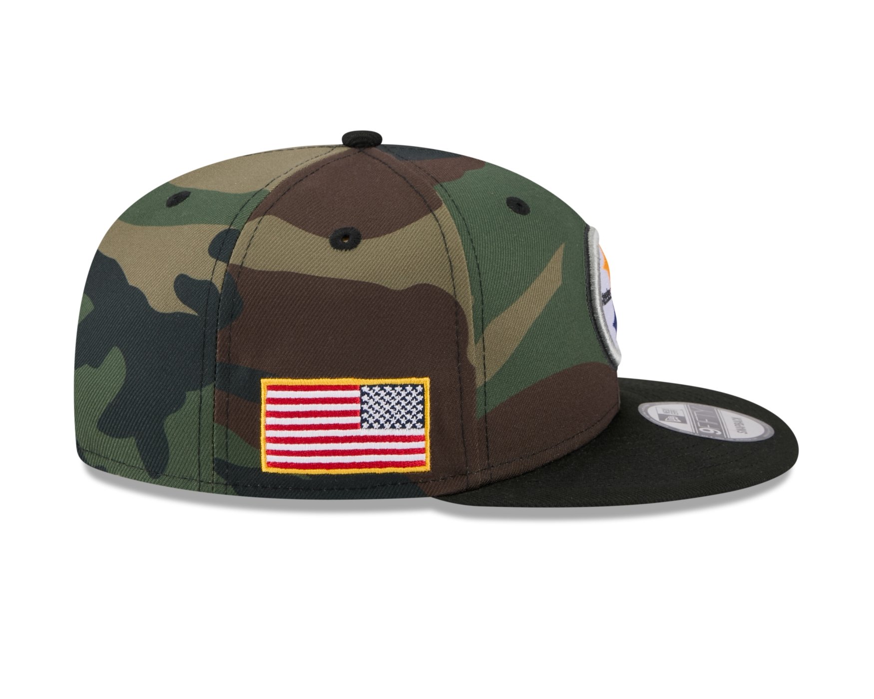 Bone New Era 9FIFTY Pittsburgh Steelers NFL Salute Service 2025 Militar Militar/Preto 6