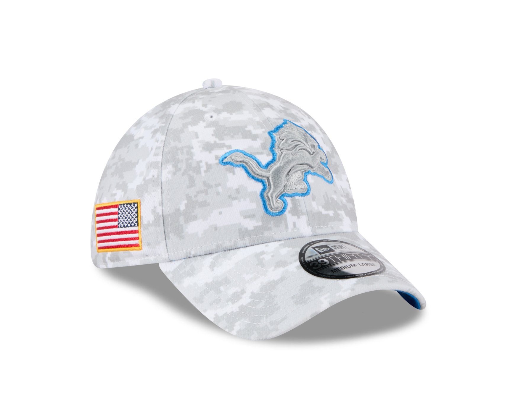Bone New Era 39THIRTY Detroit Lions NFL Salute Service 2025 Azul Cinza 3