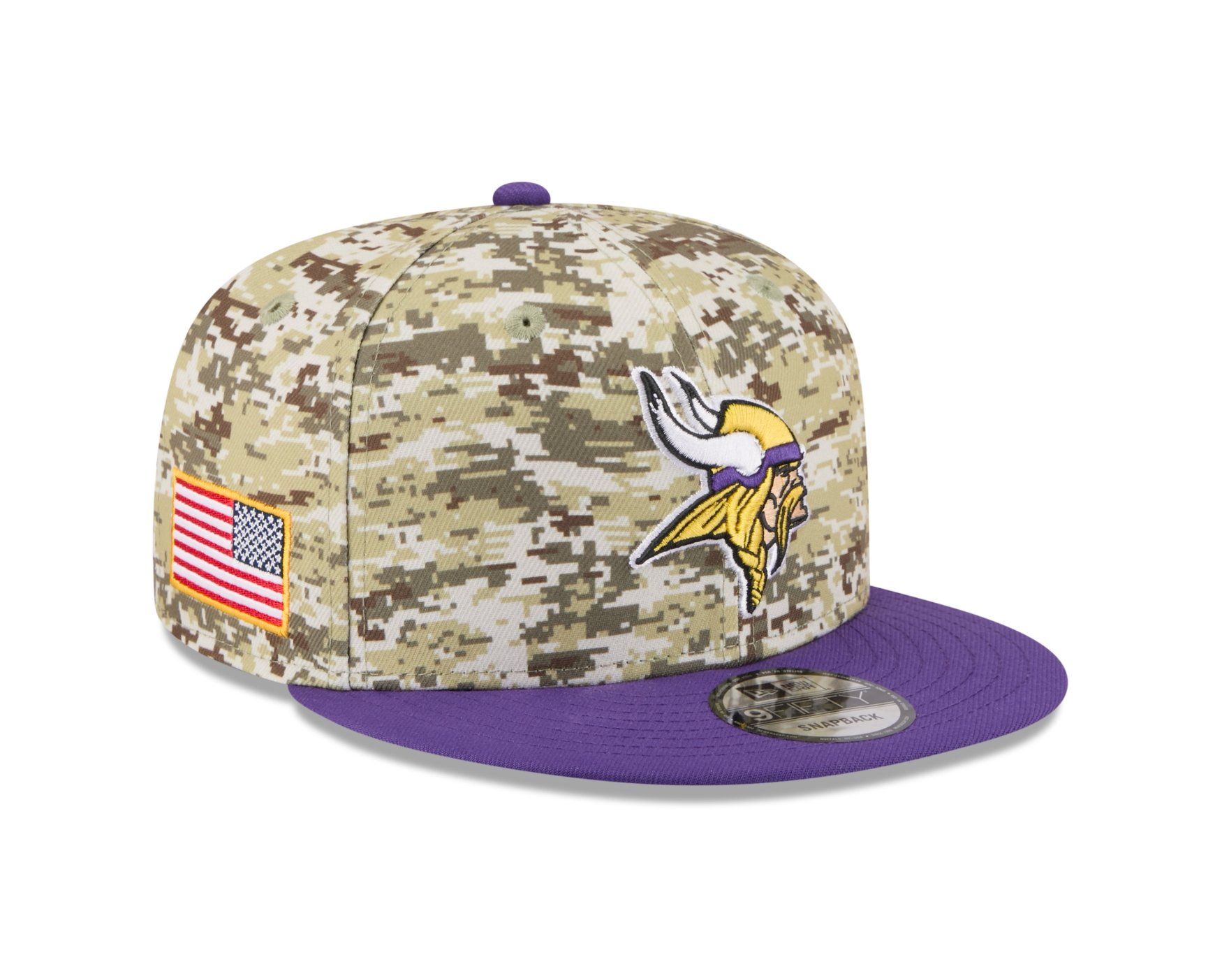 Bone New Era 9FIFTY Minnesota Vikings NFL Salute Service 2025 Militar Militar/Roxo 3