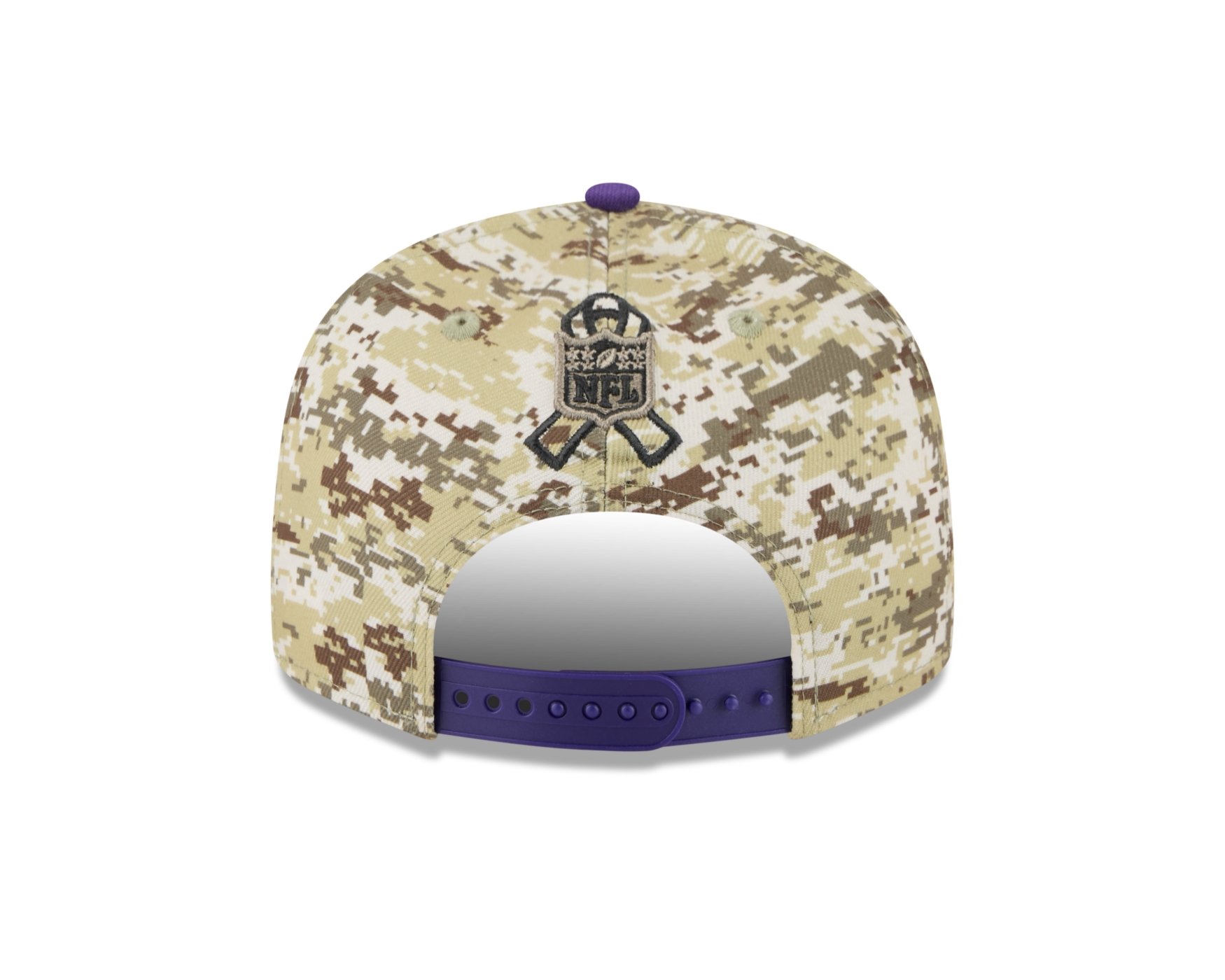 Bone New Era 9FIFTY Minnesota Vikings NFL Salute Service 2025 Militar Militar/Roxo 4