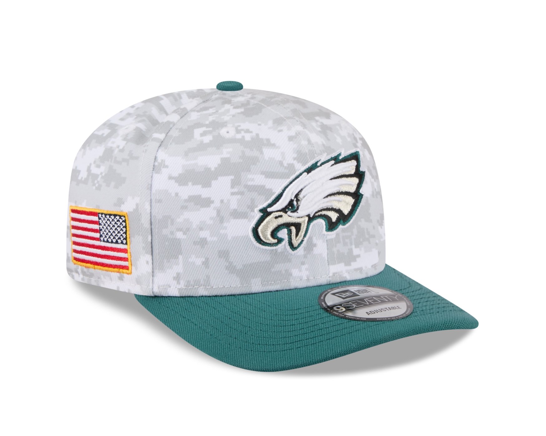 Bone New Era 9SEVENTY Philadelphia Eagles NFL Salute Service 2025 Militar Cinza/Verde 3