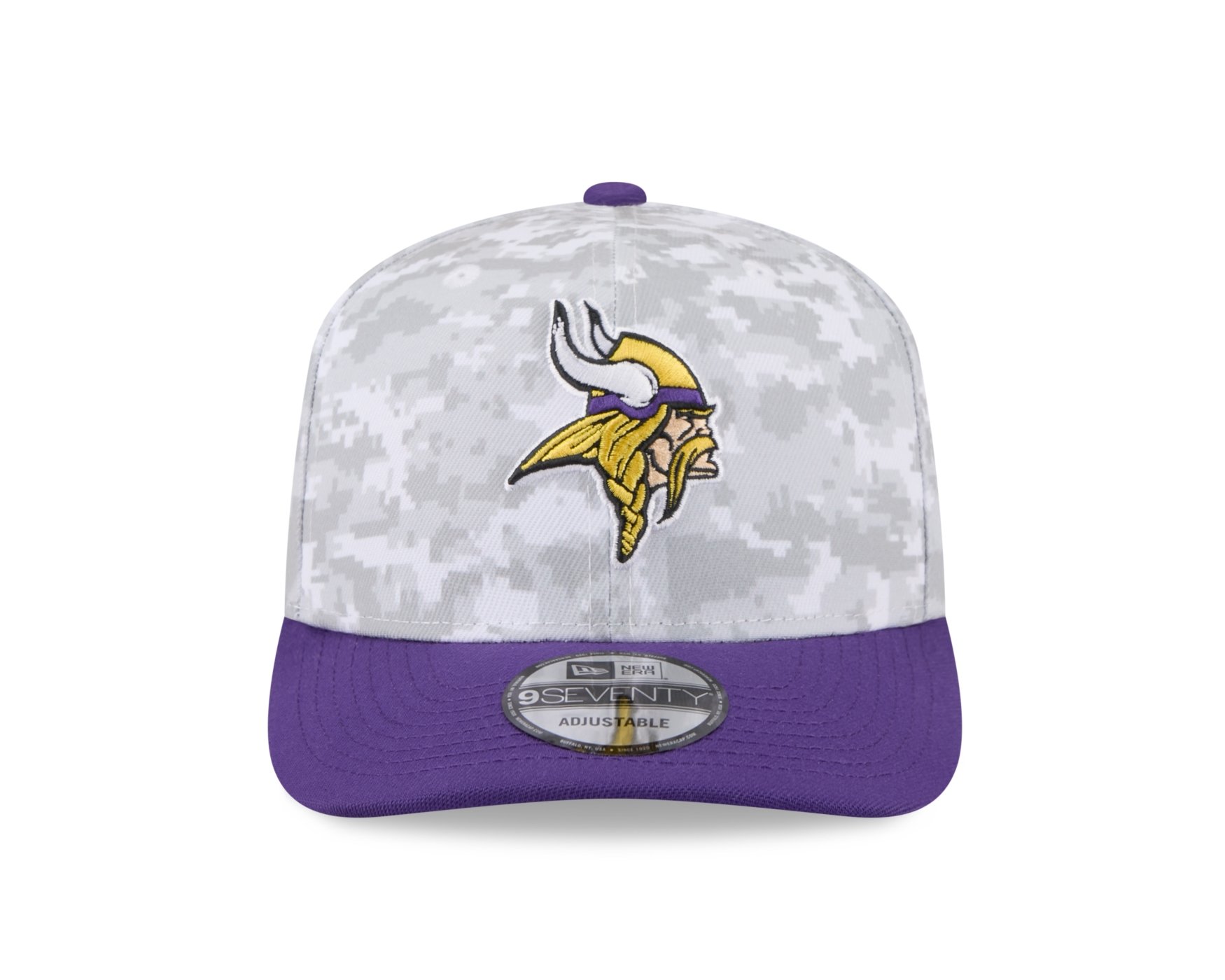 Bone New Era 9SEVENTY Minnesota Vikings NFL Salute Service 2025 Militar Cinza/Roxo 2