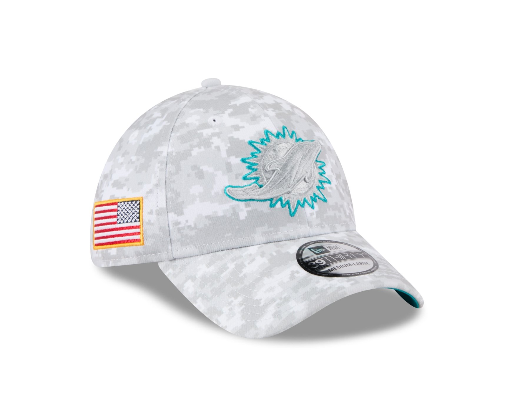 Bone New Era 39THIRTY Miami Dolphins NFL Salute Service 2025 Militar Cinza 3