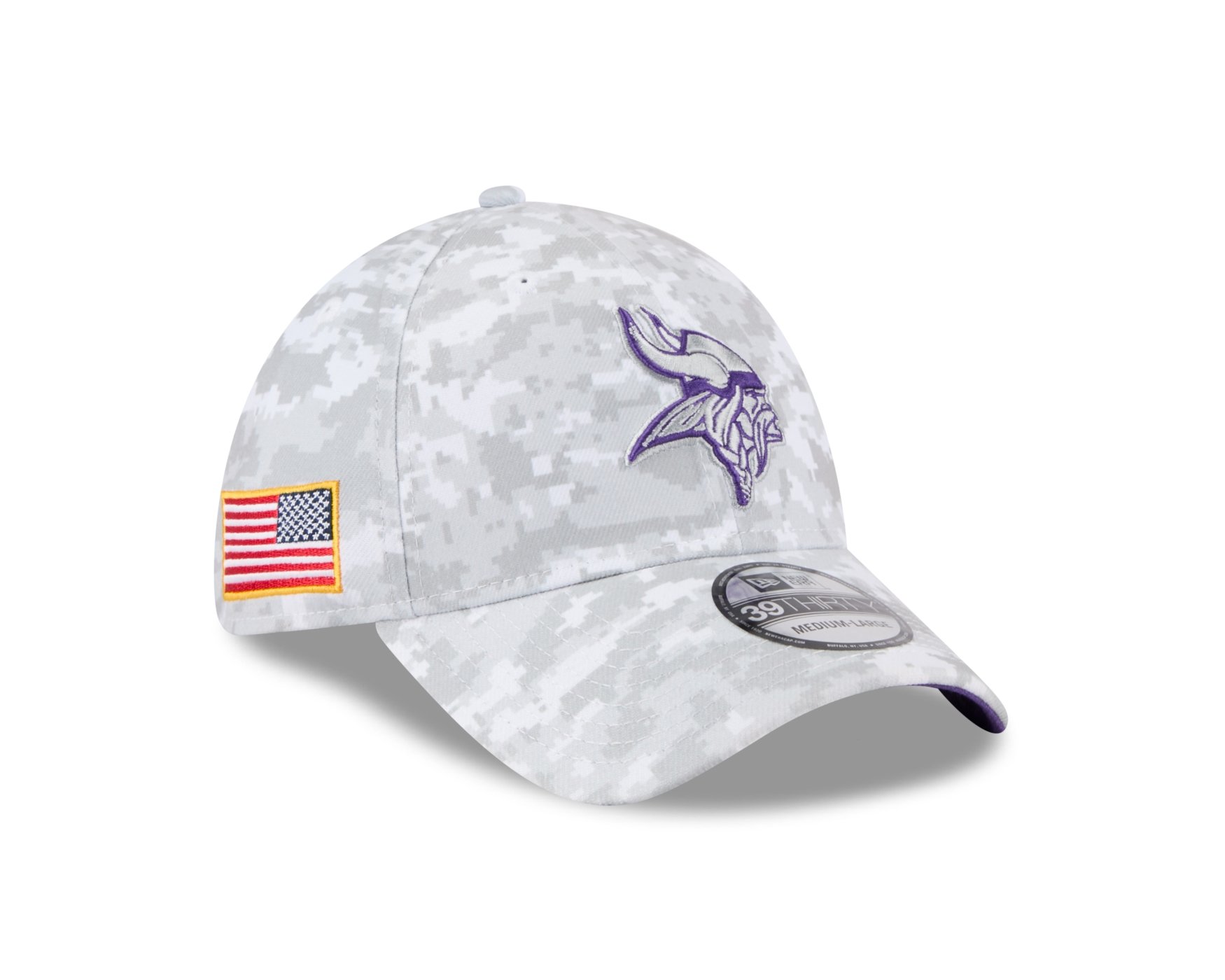 Bone New Era 39THIRTY Minnesota Vikings NFL Salute Service 2025 Militar Cinza 3