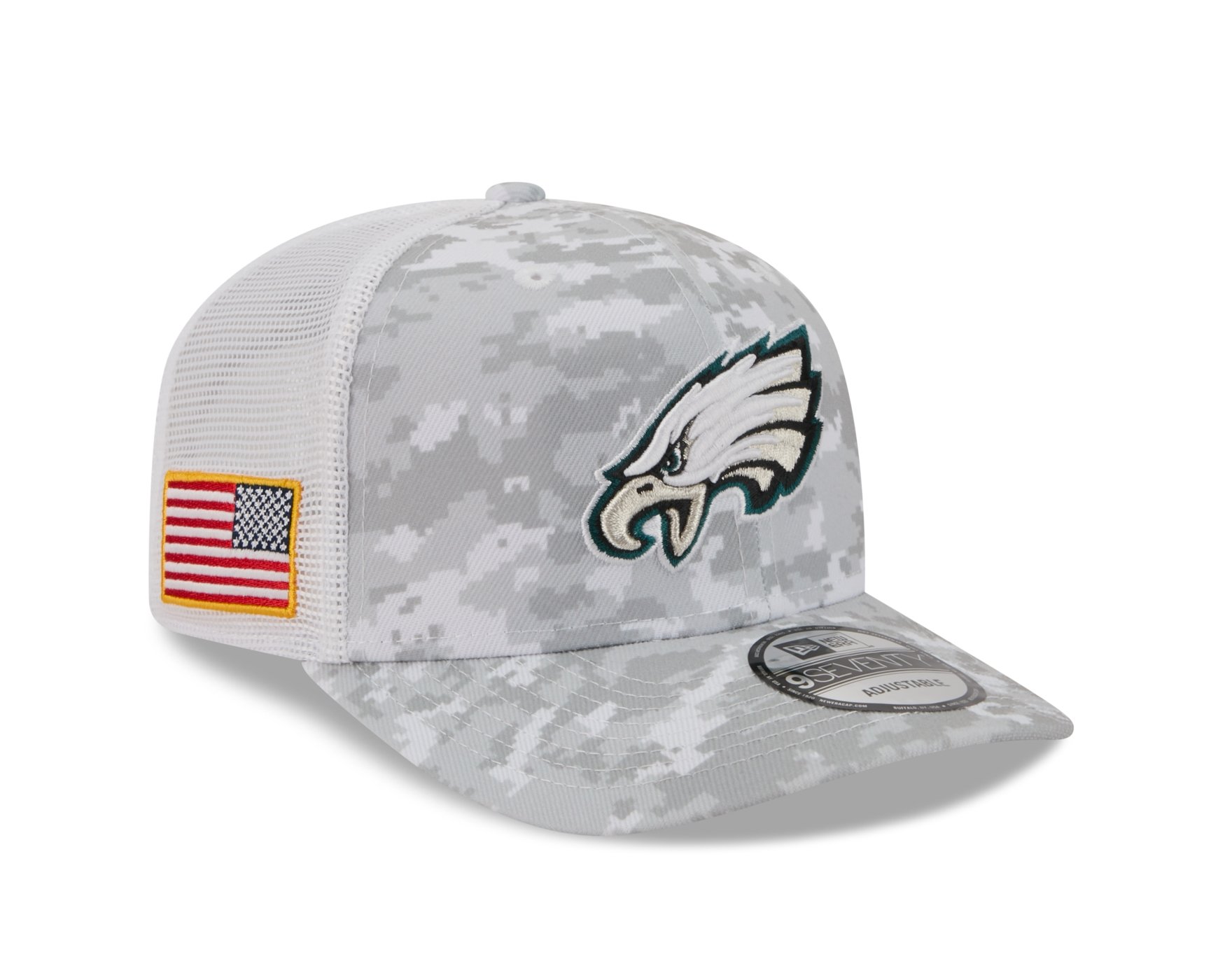 Bone New Era 9SEVENTY Philadelphia Eagles NFL Salute Service 2025 Verde Cinza 3